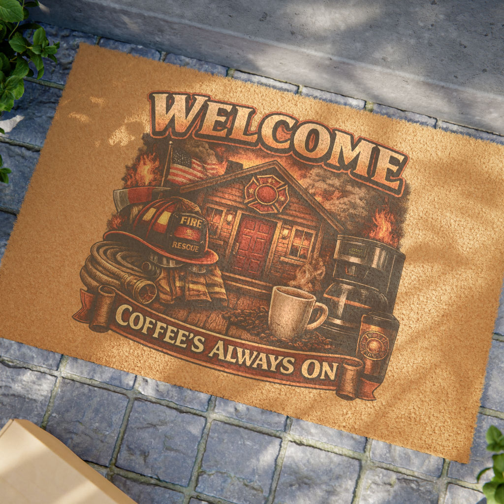 Firefighter Coffee Doormat — Welcome Mug for Firefighter Home