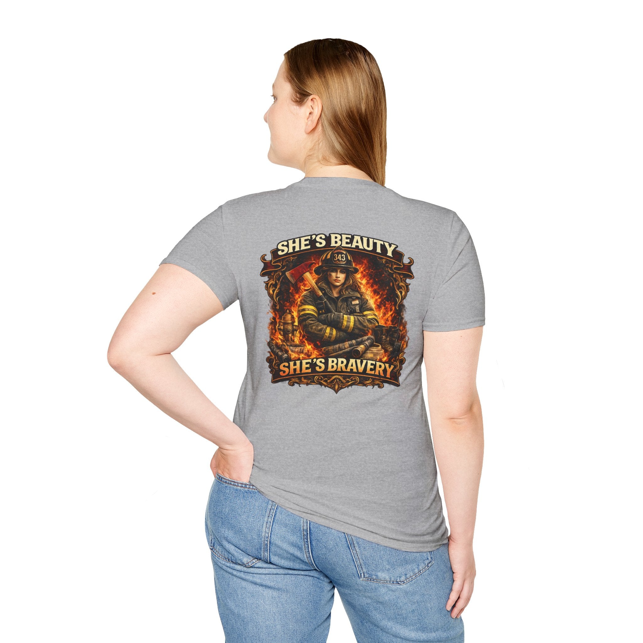 Firefighter T-Shirt – "She's Beauty, She's Bravery" Graphic Tee