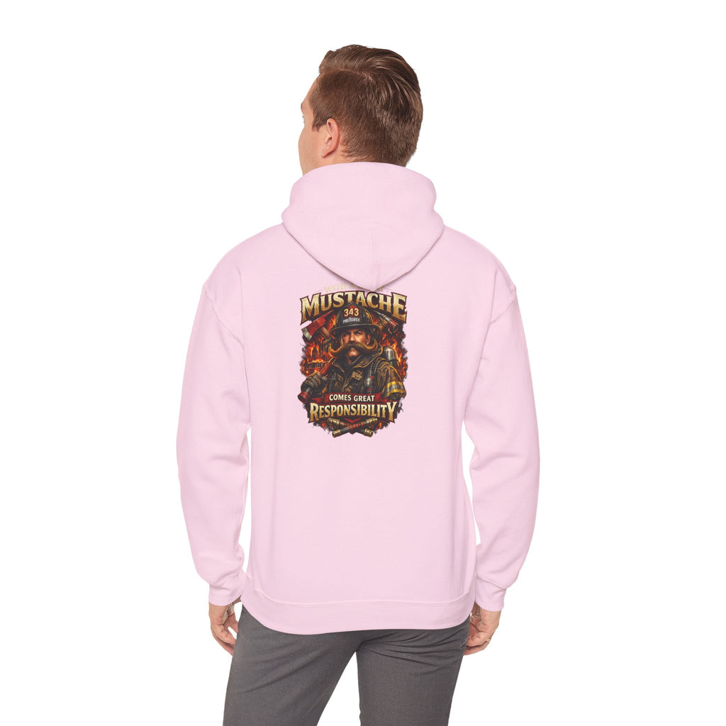 Hoodie - 'Mustache and Responsibility' Vintage Biker Fire Graphic Hooded Sweatshirt