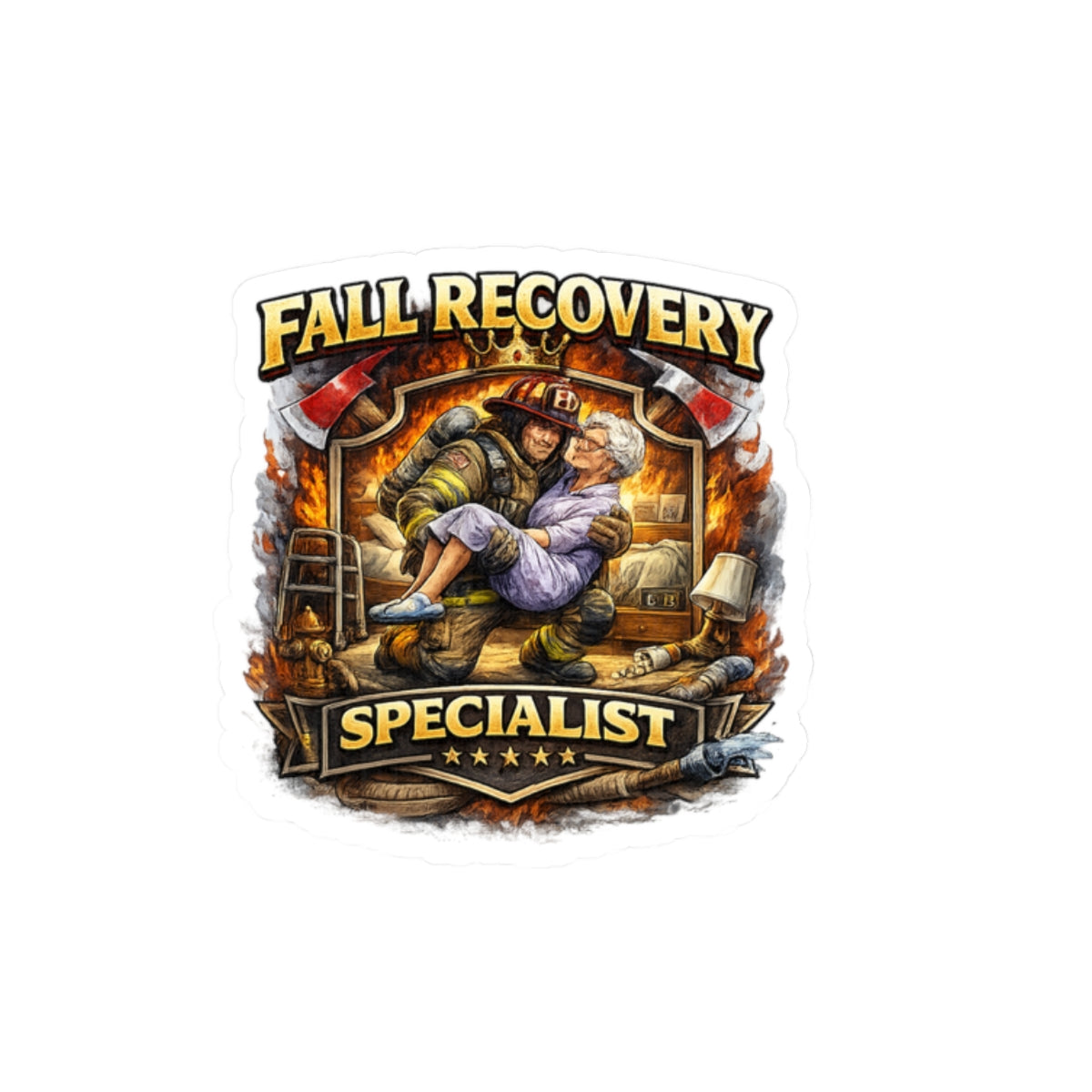 Fall Recovery Specialist Sticker — Firefighter Rescue Kiss-Cut Sticker