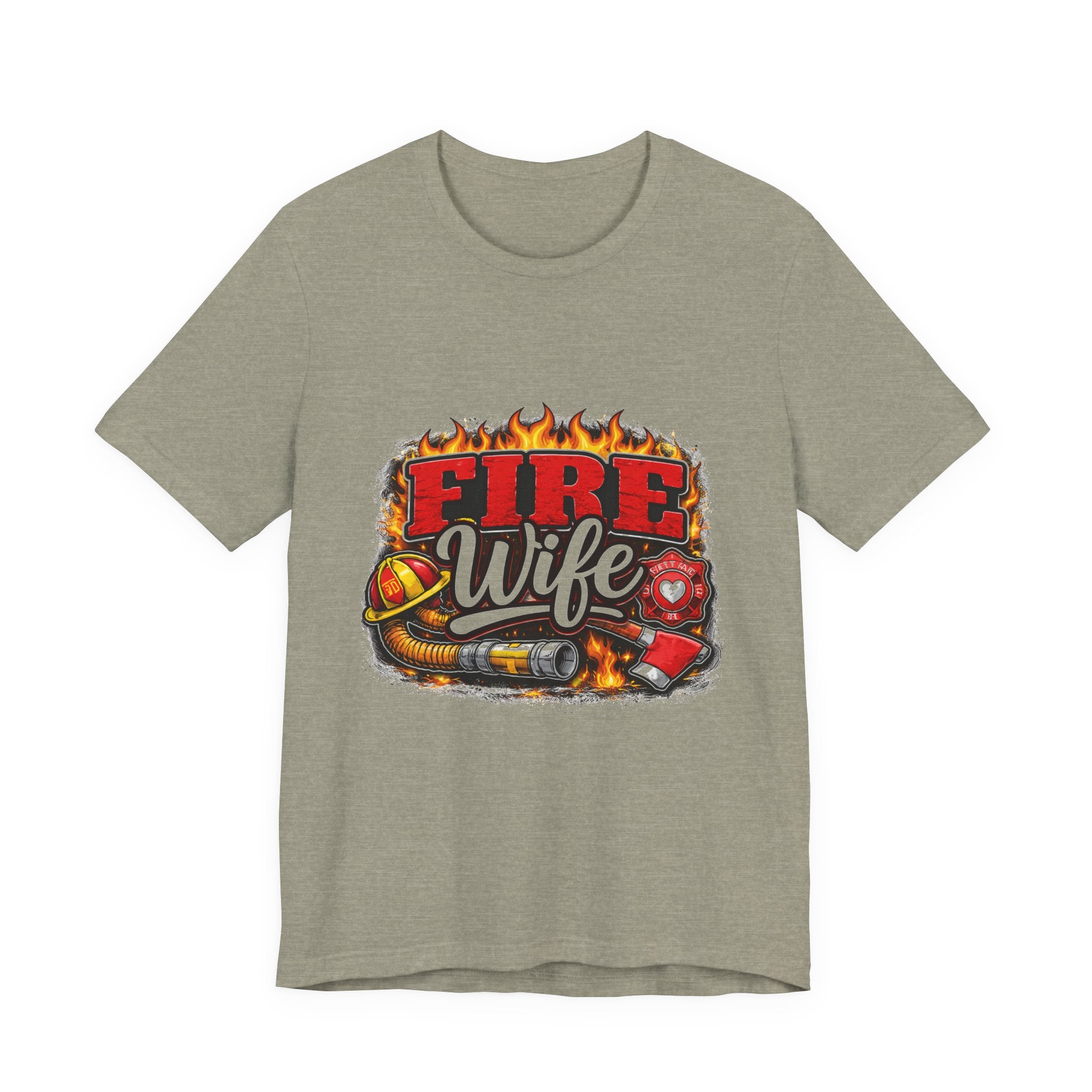 Fire Wife T-Shirt — Firefighter Spouse Tee with Helmet & Hose Design