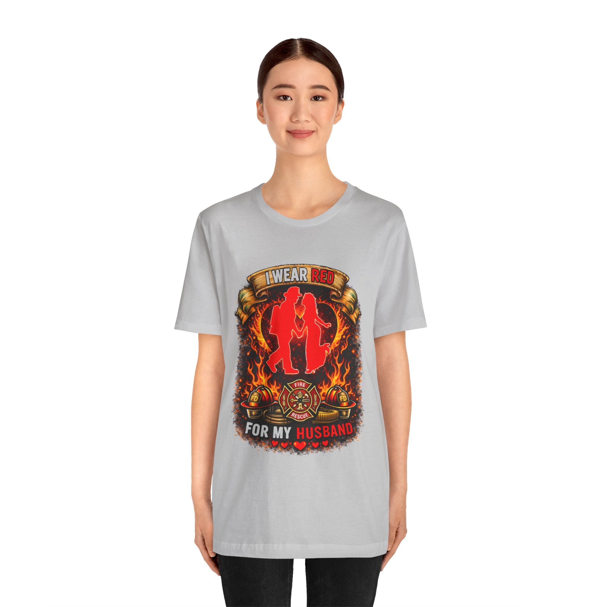 T-Shirt - I Wear Red For My Husband Firefighter Tribute Graphic Tee
