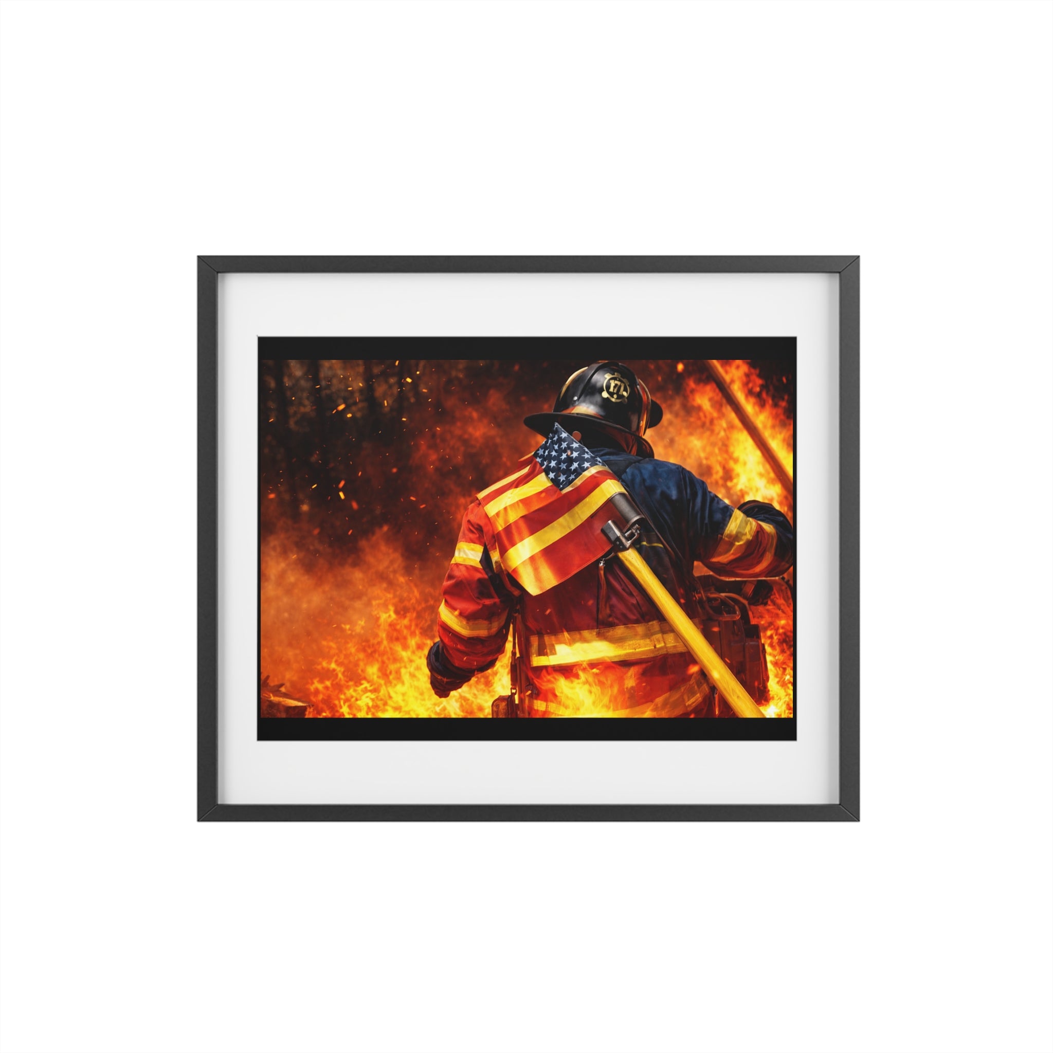 Firefighter American Flag Framed Poster — Patriotic Firefighter Wall Art