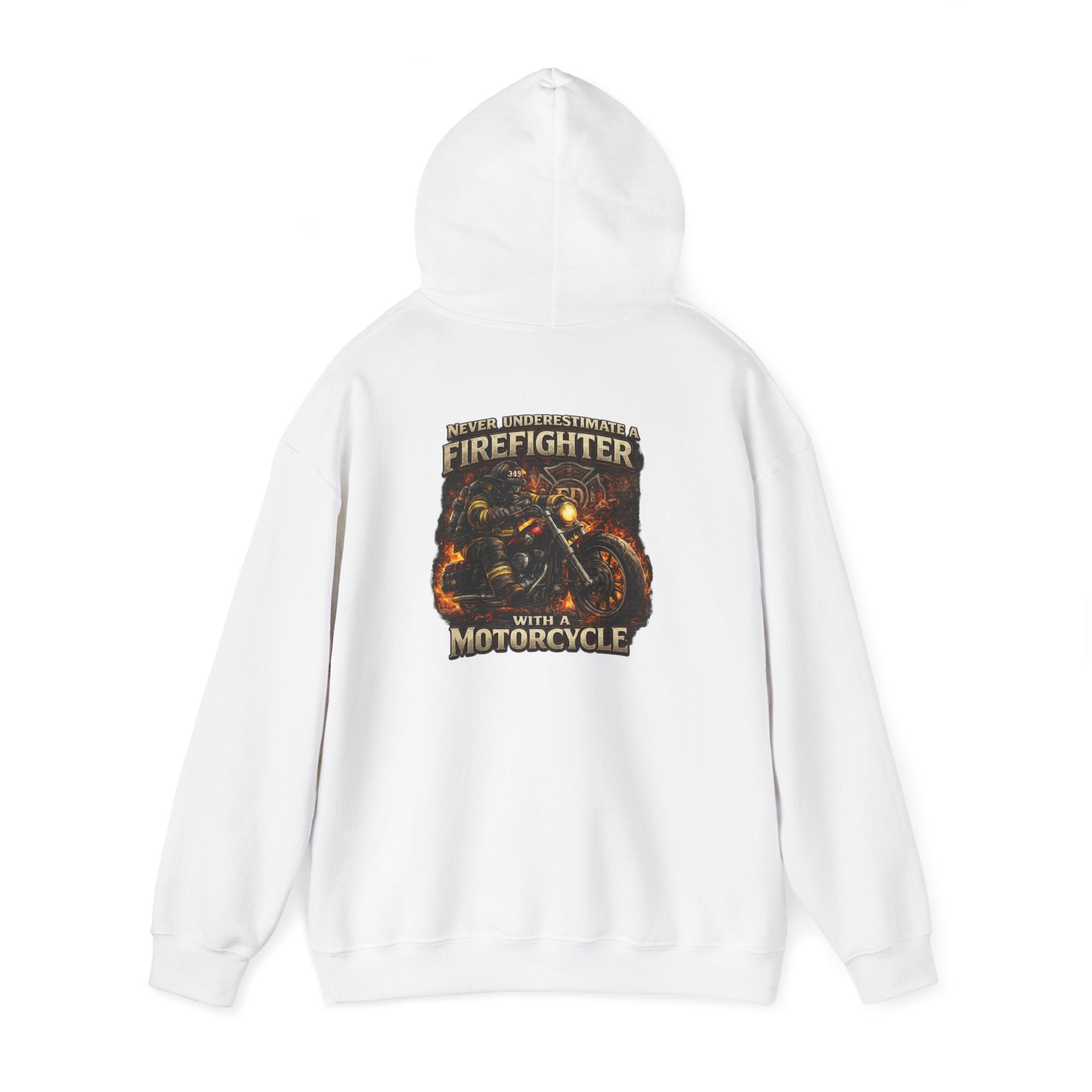 Firefighter Motorcycle Hoodie - "Never Underestimate a Firefighter with a Motorcycle" Graphic Pullover