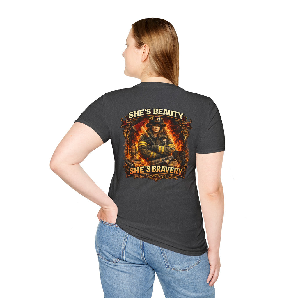 Firefighter T-Shirt – "She's Beauty, She's Bravery" Graphic Tee