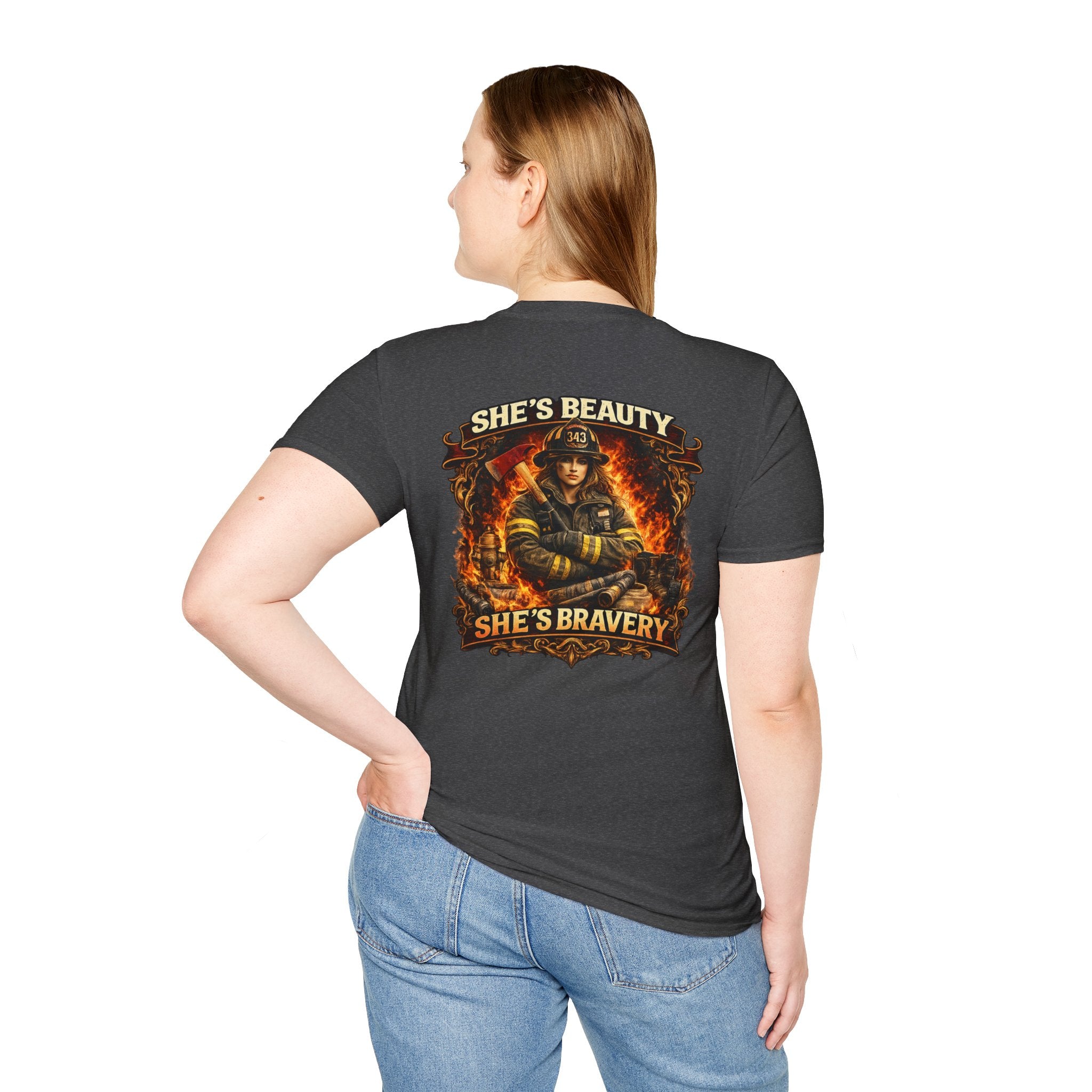 Firefighter T-Shirt – "She's Beauty, She's Bravery" Graphic Tee