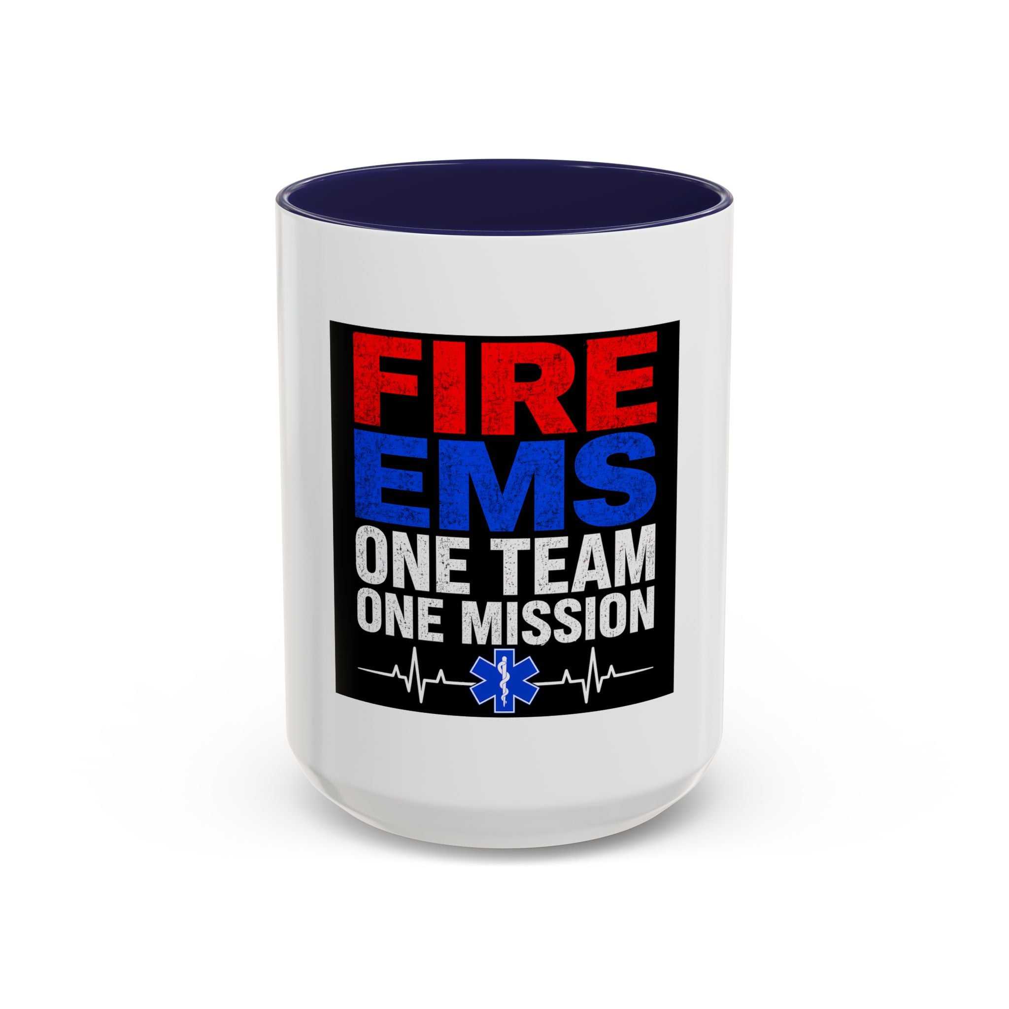 Fire EMS One Team One Mission Accent Coffee Mug — Emergency Medical Services Coffee Cup