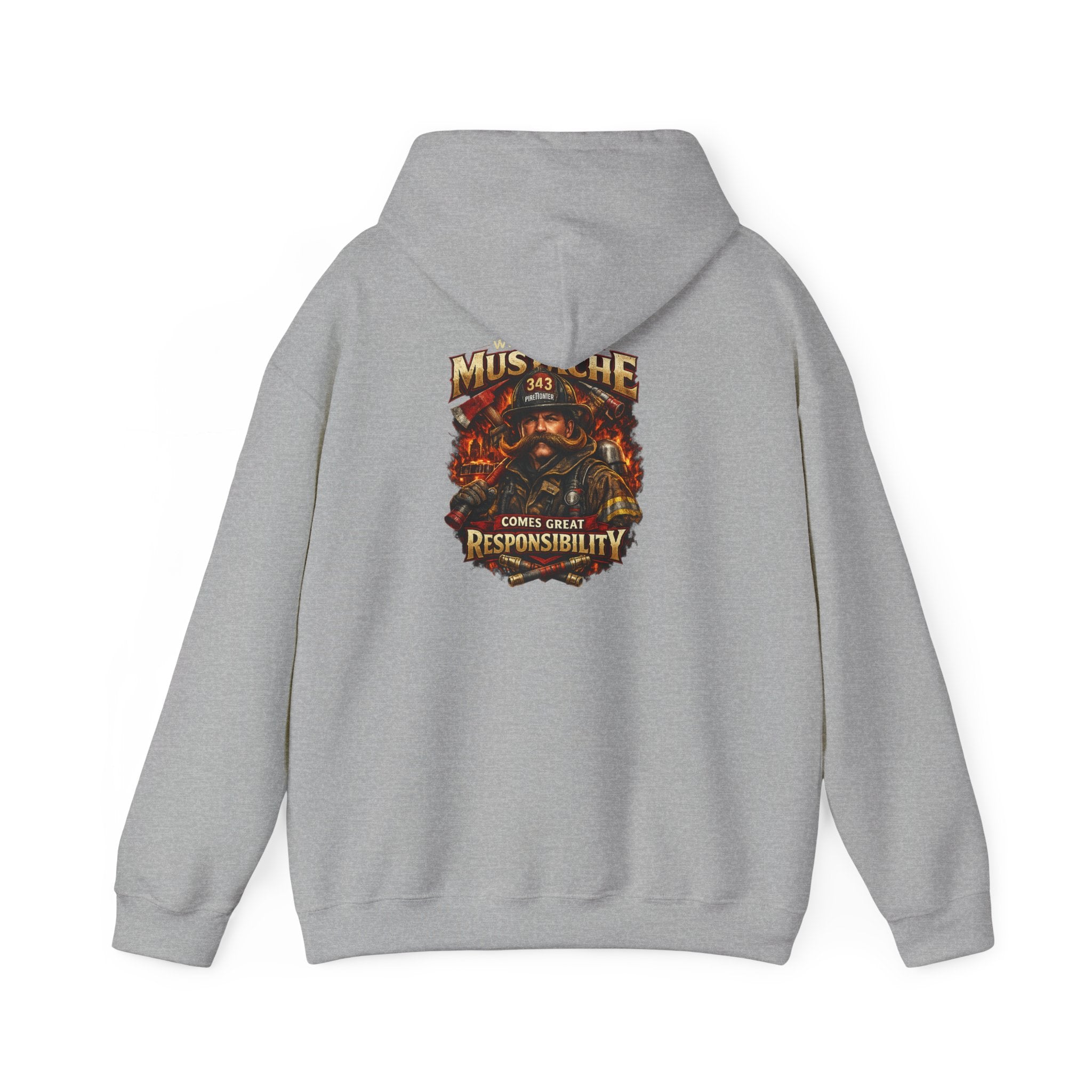 Hoodie - 'Mustache and Responsibility' Vintage Biker Fire Graphic Hooded Sweatshirt