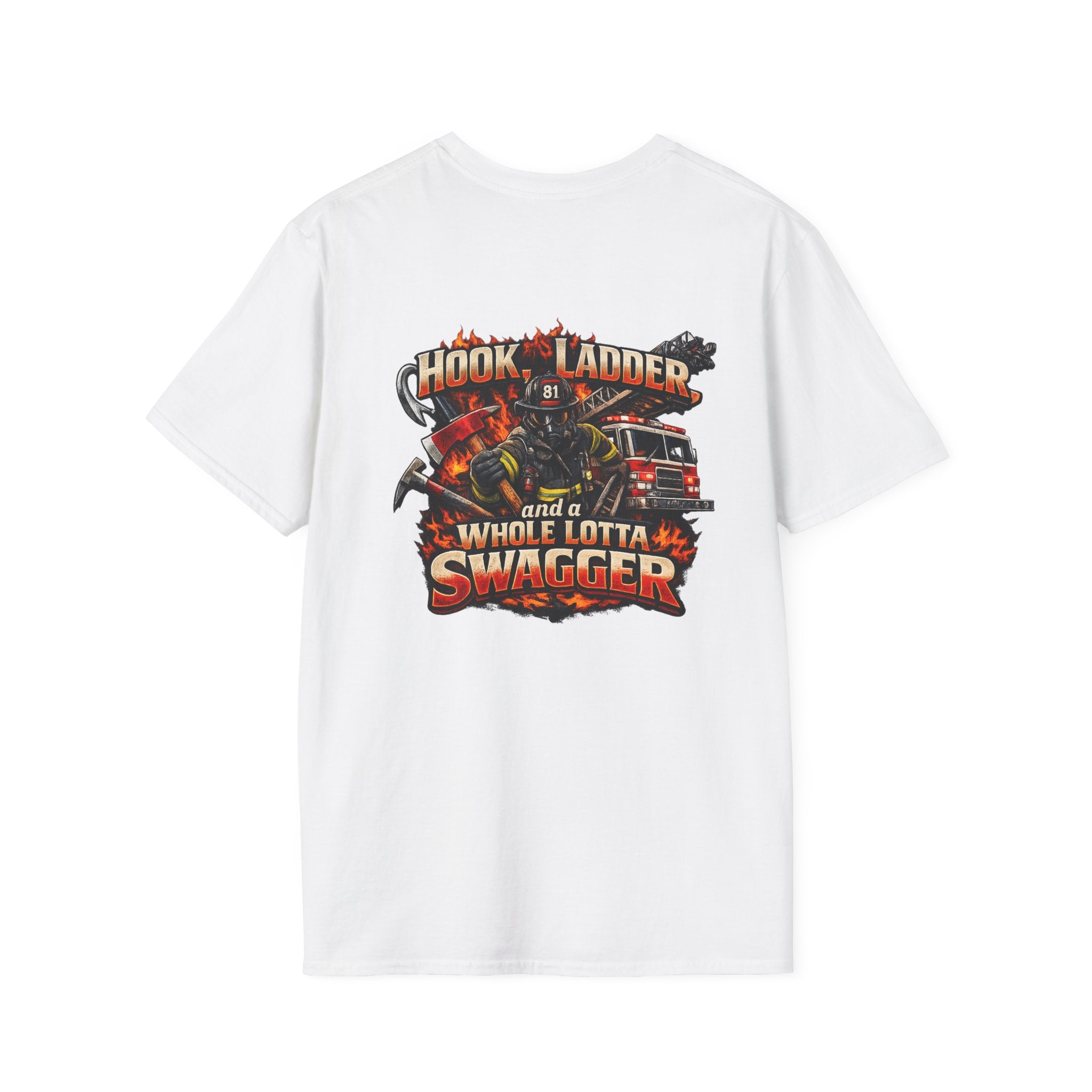 Firefighter T-Shirt — "Hook, Ladder and a Whole Lotta Swagger" Graphic Tee