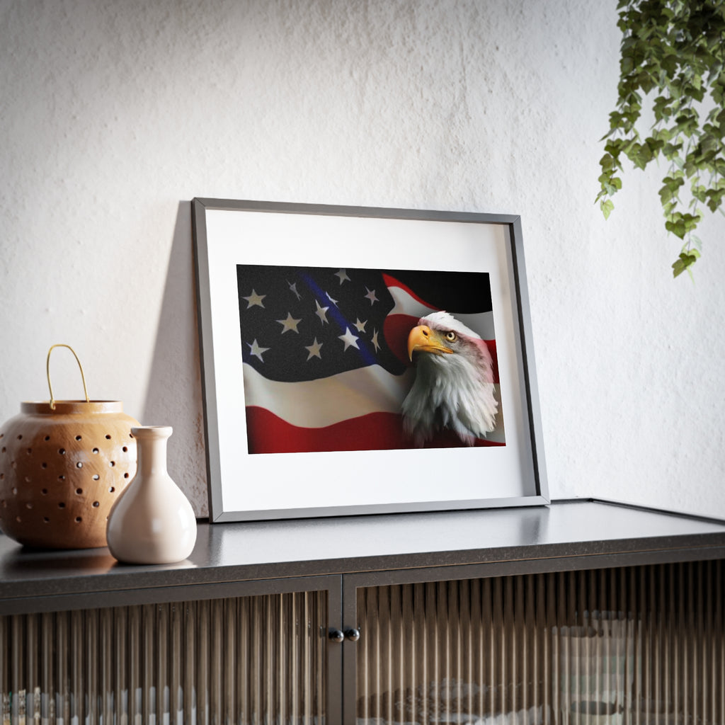 Patriotic Bald Eagle Framed Poster — American Flag Wall Art (Matte)