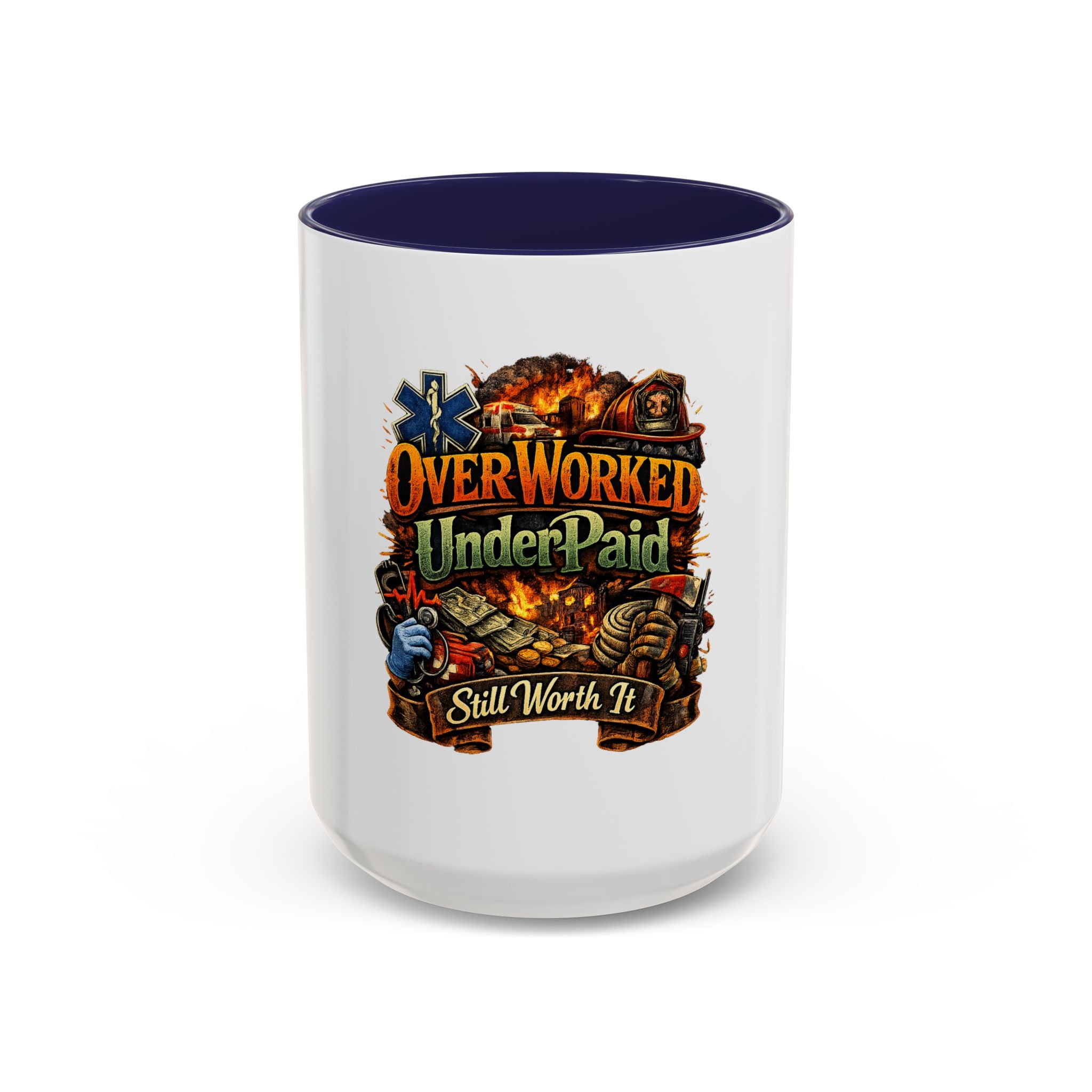 Overworked Underpaid Coffee Mug – "Still Worth It" Rustic Gift for Workers