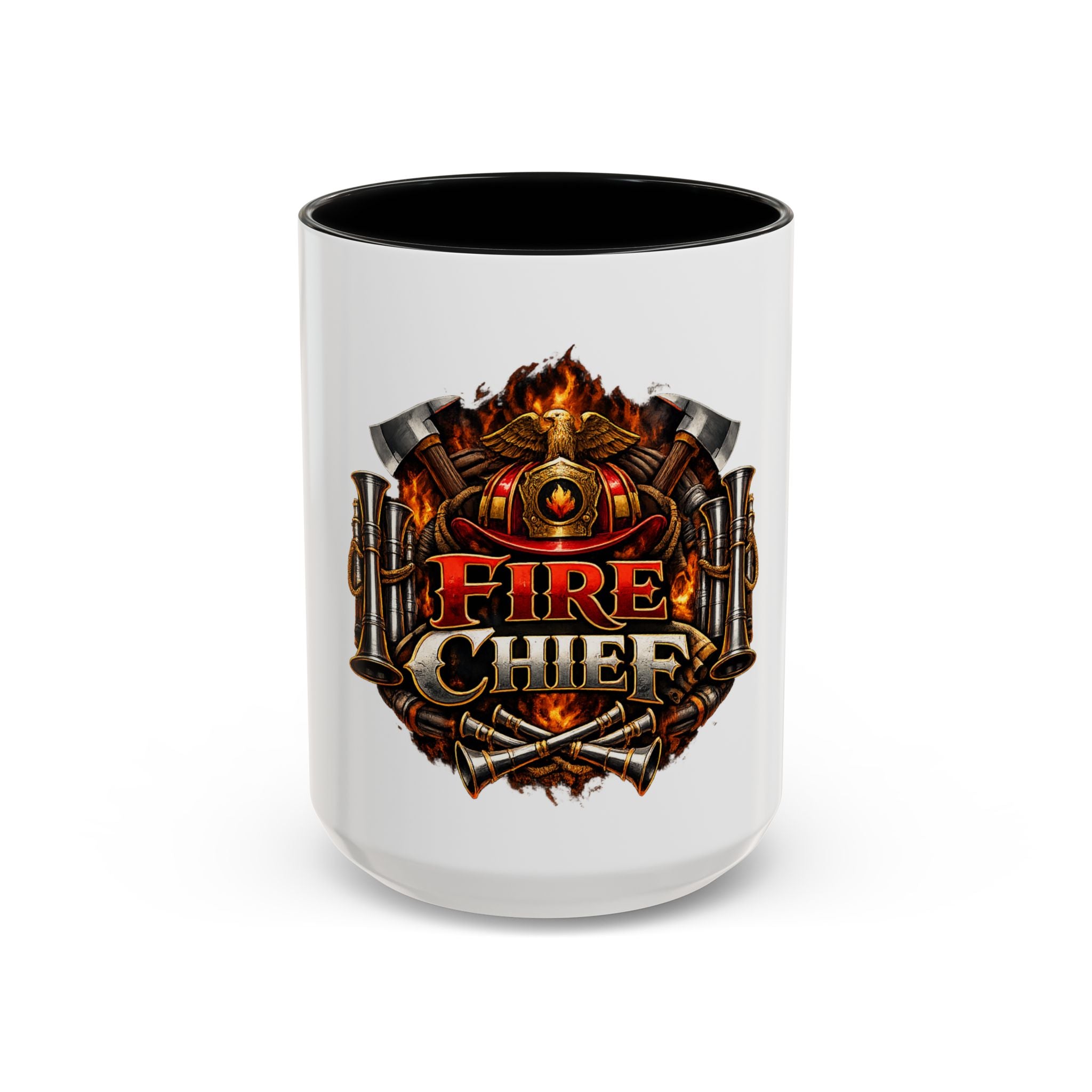Fire Chief Coffee Mug — Firefighter Badge Emblem Accent Mug (11/15oz)