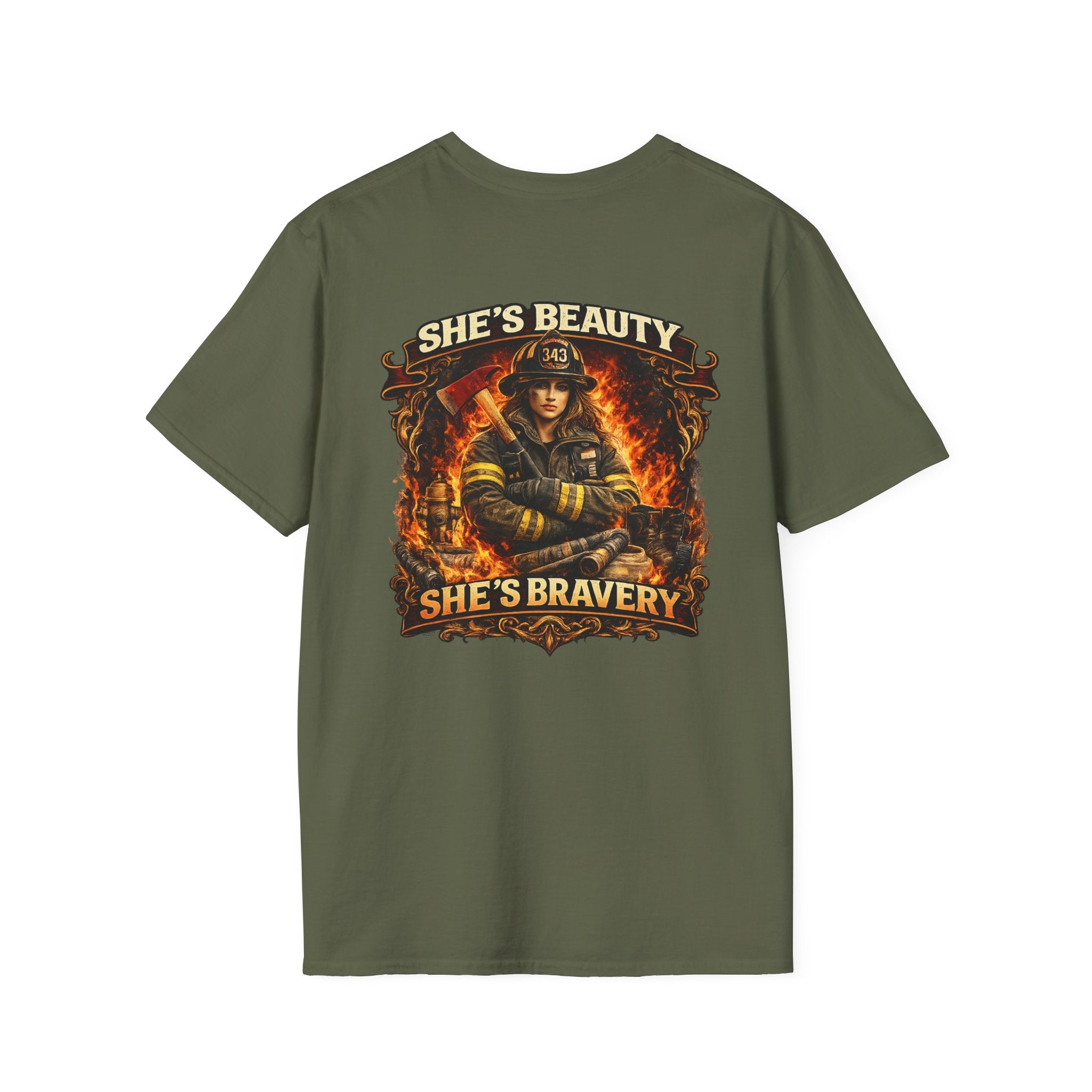 Firefighter T-Shirt – "She's Beauty, She's Bravery" Graphic Tee