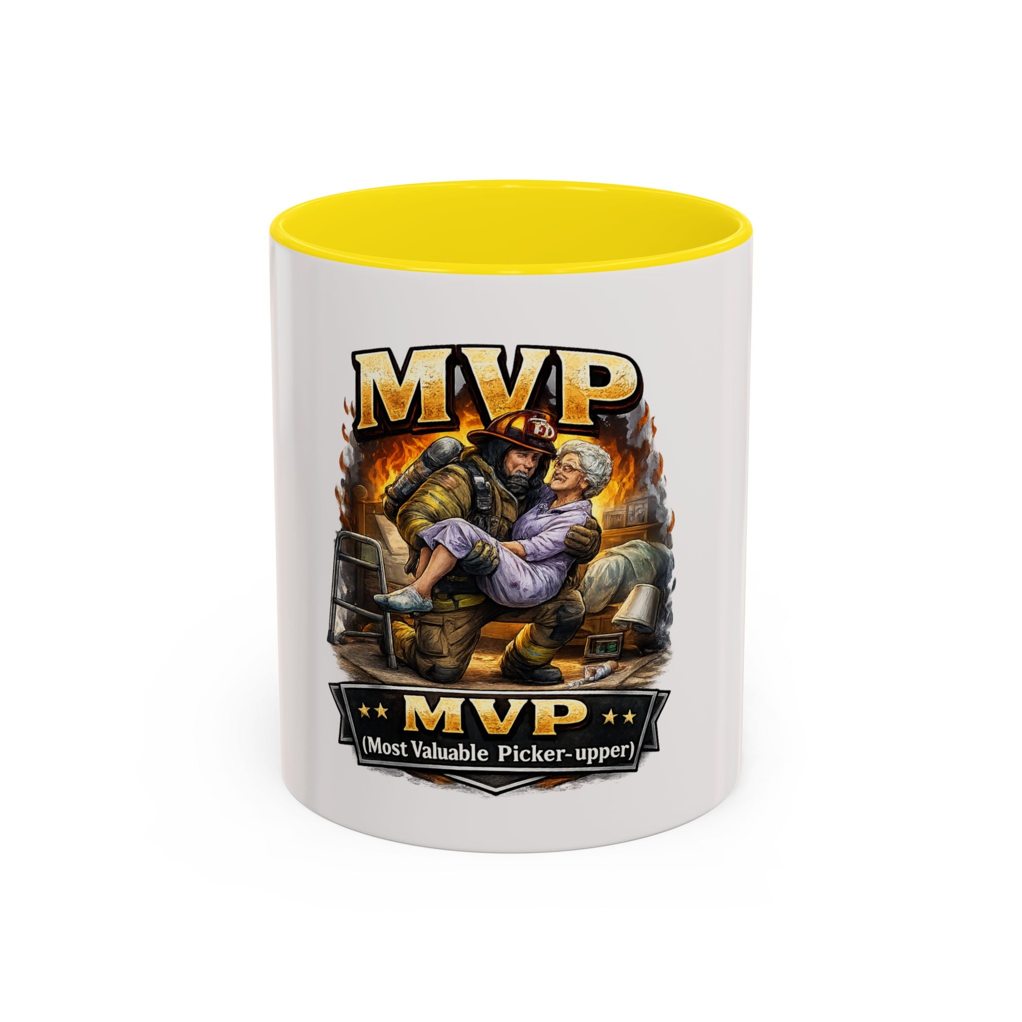 Firefighter Coffee Cup "MVP Most Valuable Picker-upper" Accent Coffee Mug (11, 15oz)