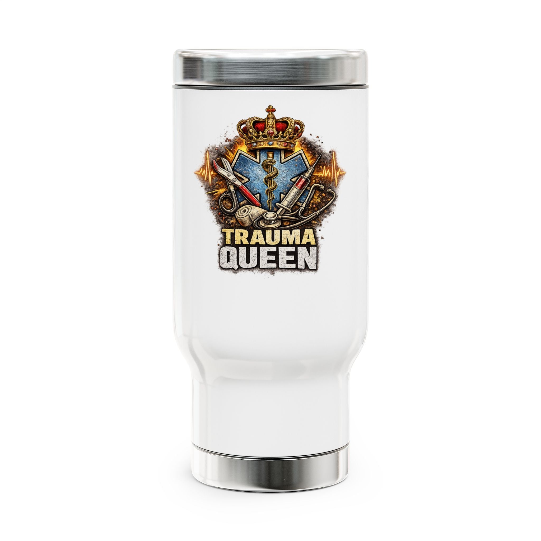 Trauma Queen Stainless Steel Travel Mug (14oz) – Medical EMT Paramedic Crown Design
