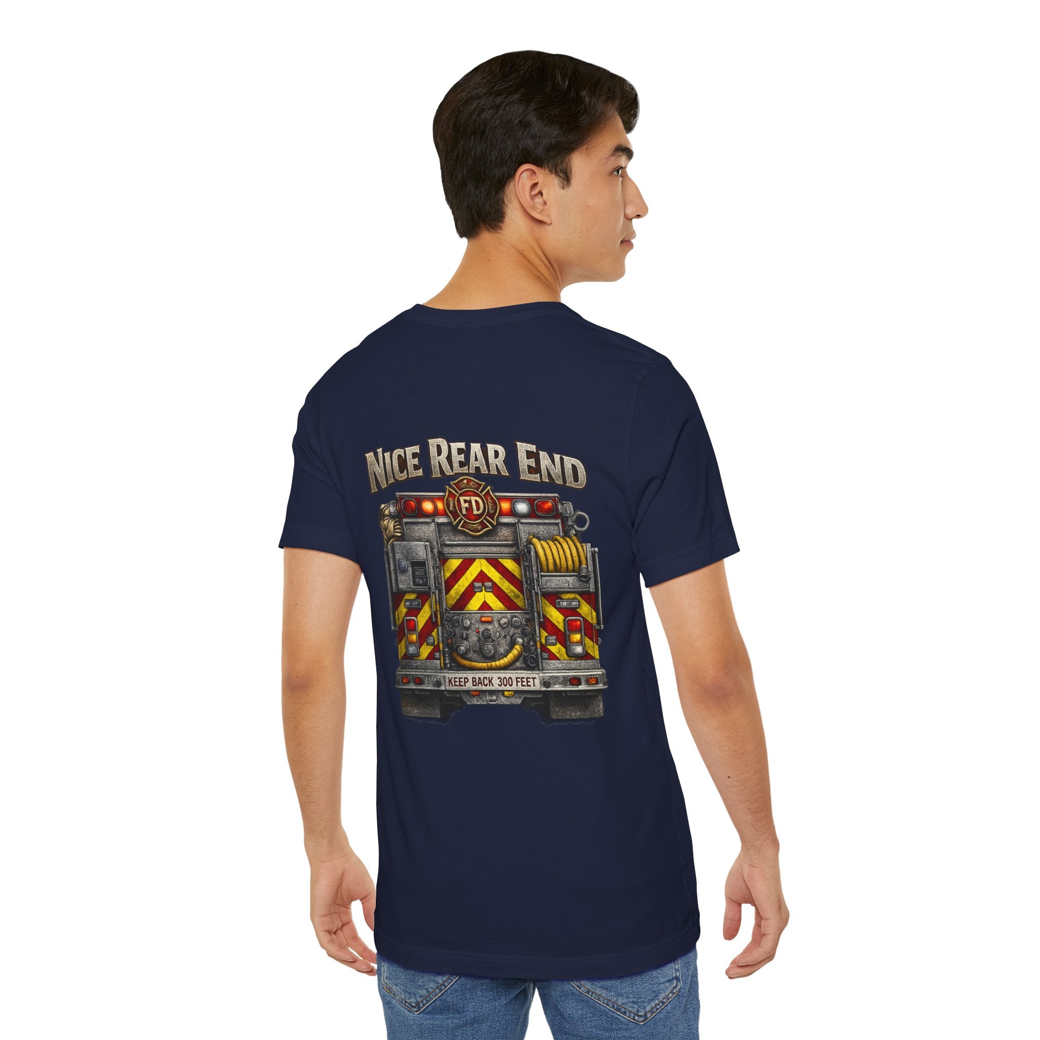 Firefighter Truck T-Shirt — "Nice Rear End" Back Print