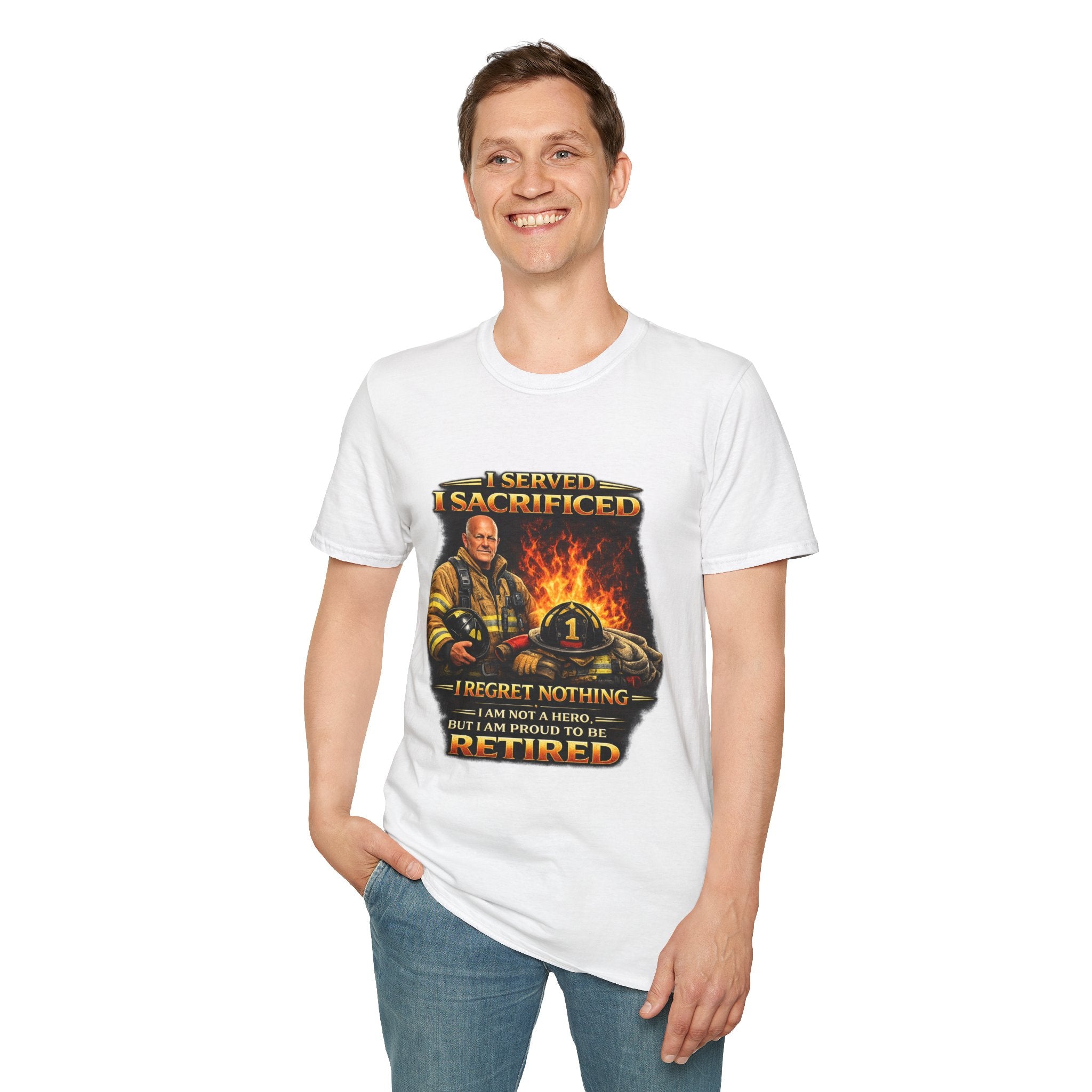 "I Served, I Sacrificed" Retired Firefighter Tribute T-Shirt