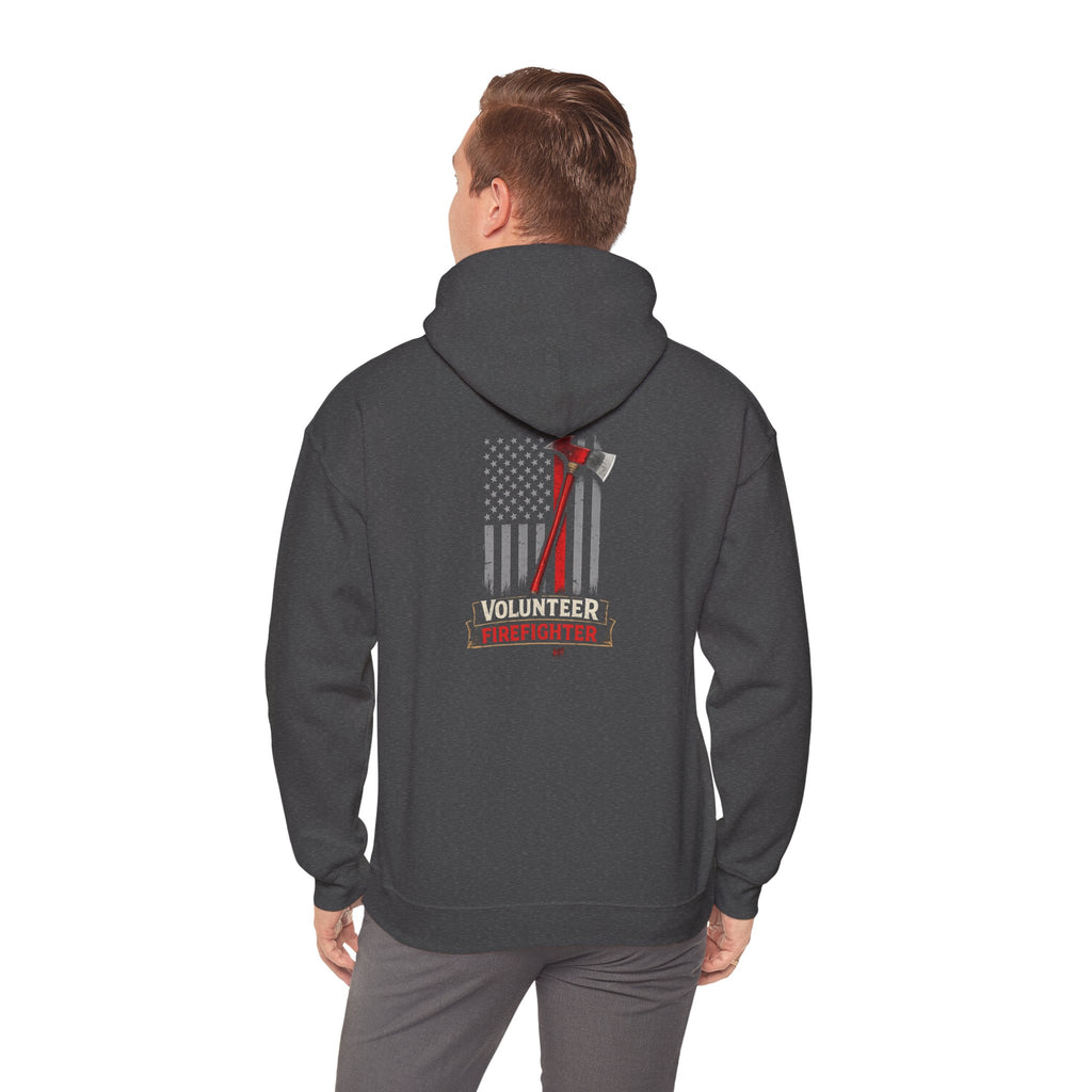 Volunteer Firefighter Hoodie - American Flag Axe Back Graphic