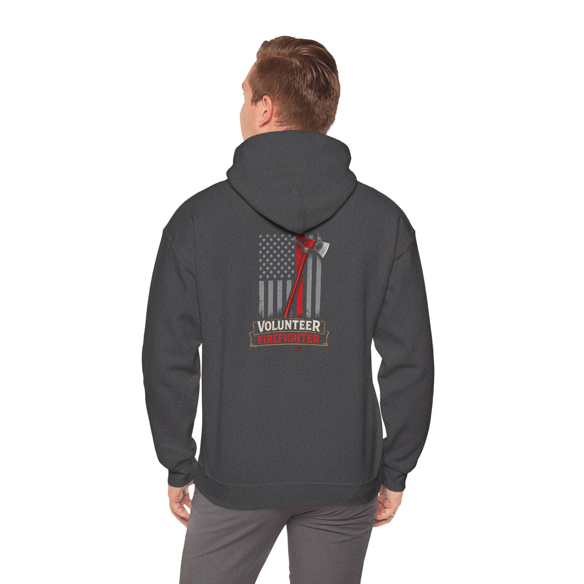 Volunteer Firefighter Hoodie - American Flag Axe Back Graphic