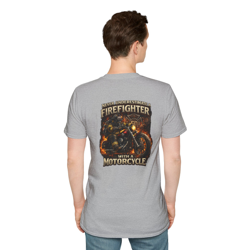 Firefighter Motorcycle T-Shirt — Never Underestimate a Firefighter with a Motorcycle