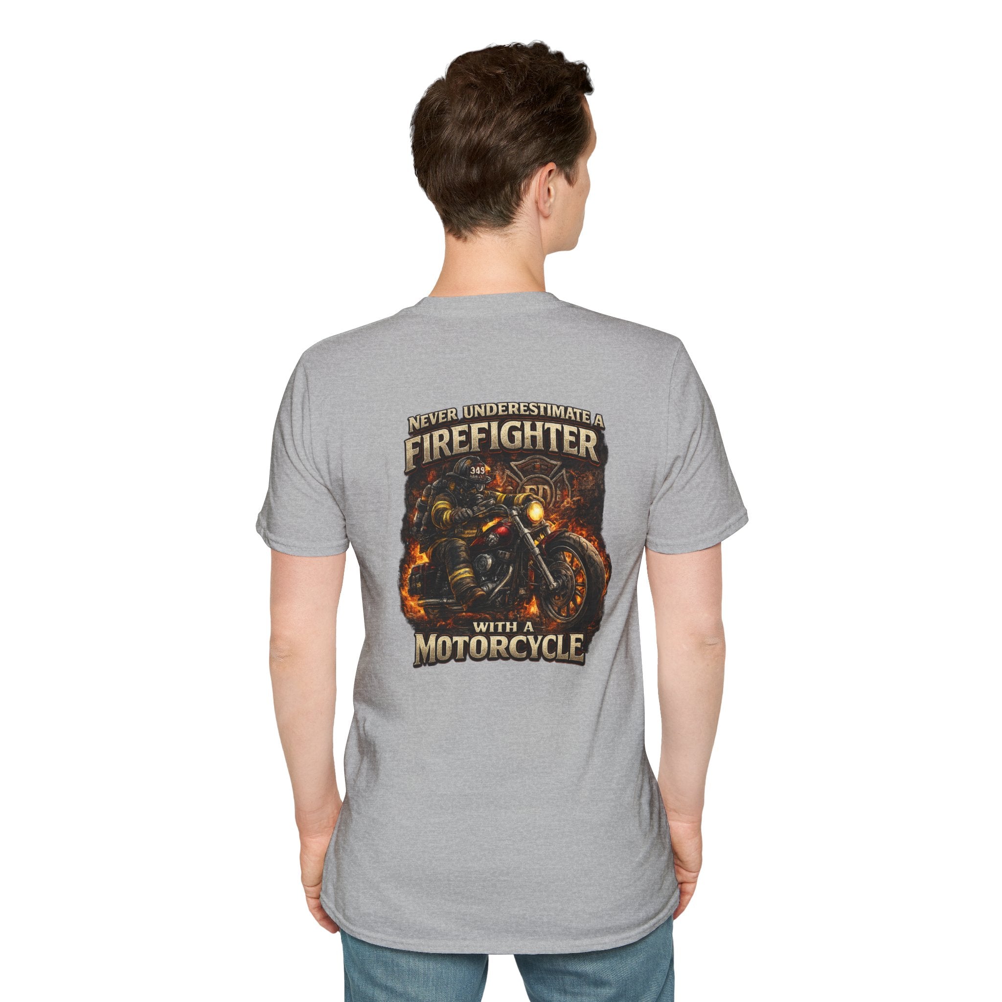 Firefighter Motorcycle T-Shirt — Never Underestimate a Firefighter with a Motorcycle