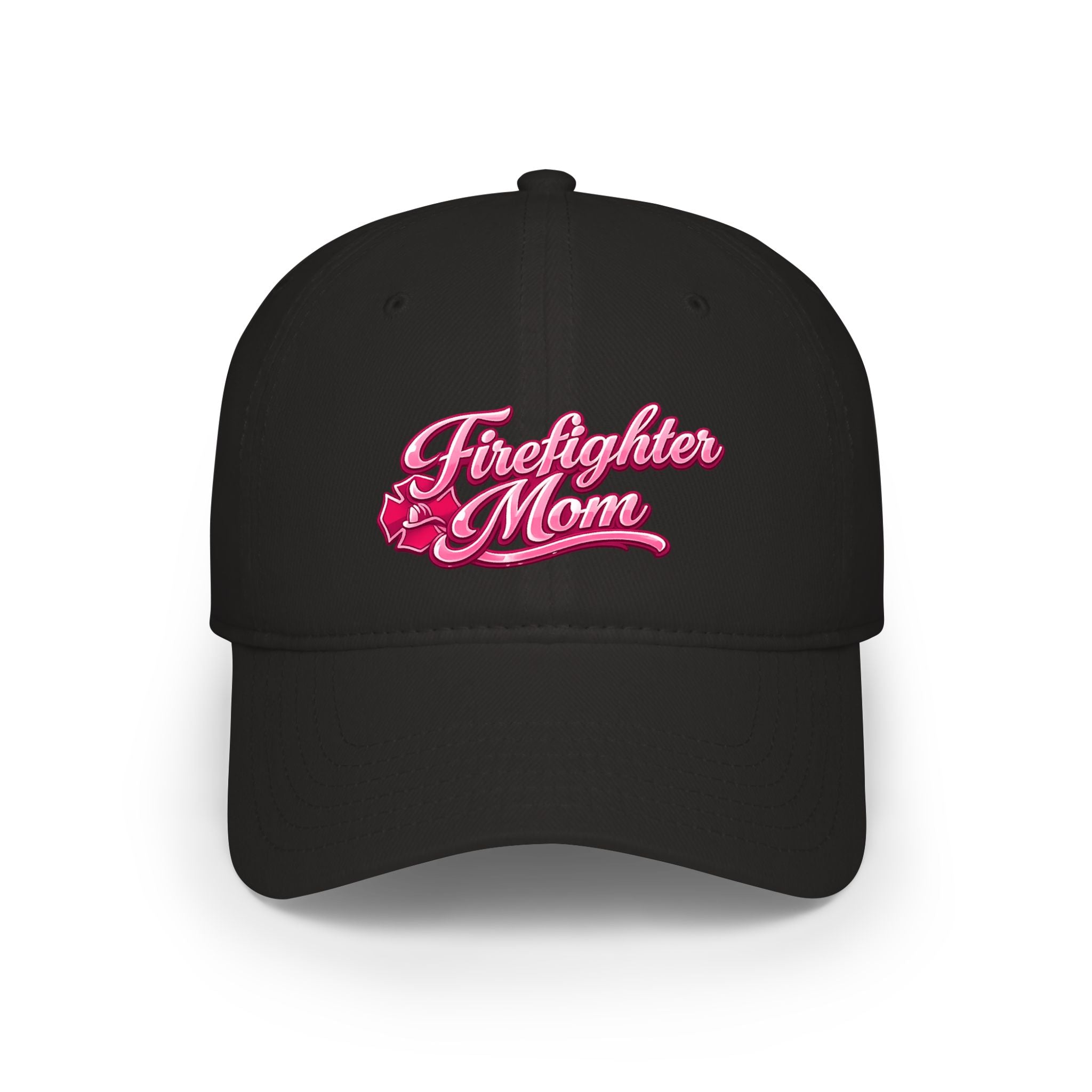 Firefighter Mom Baseball Cap — Pink Script Low Profile Hat for Moms, Mother’s Day Gift