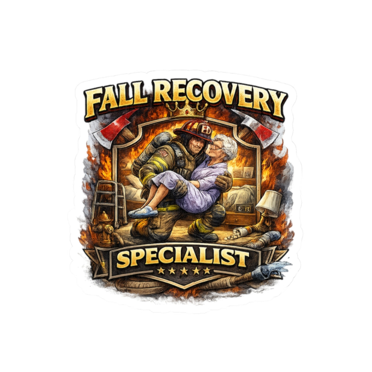 Fall Recovery Specialist Sticker — Firefighter Rescue Kiss-Cut Decal