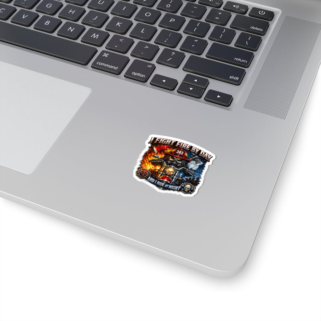 Firefighter Motorcycle Sticker — "I Fight Fire by Day and I Ride at Night" Kiss-Cut Sticker