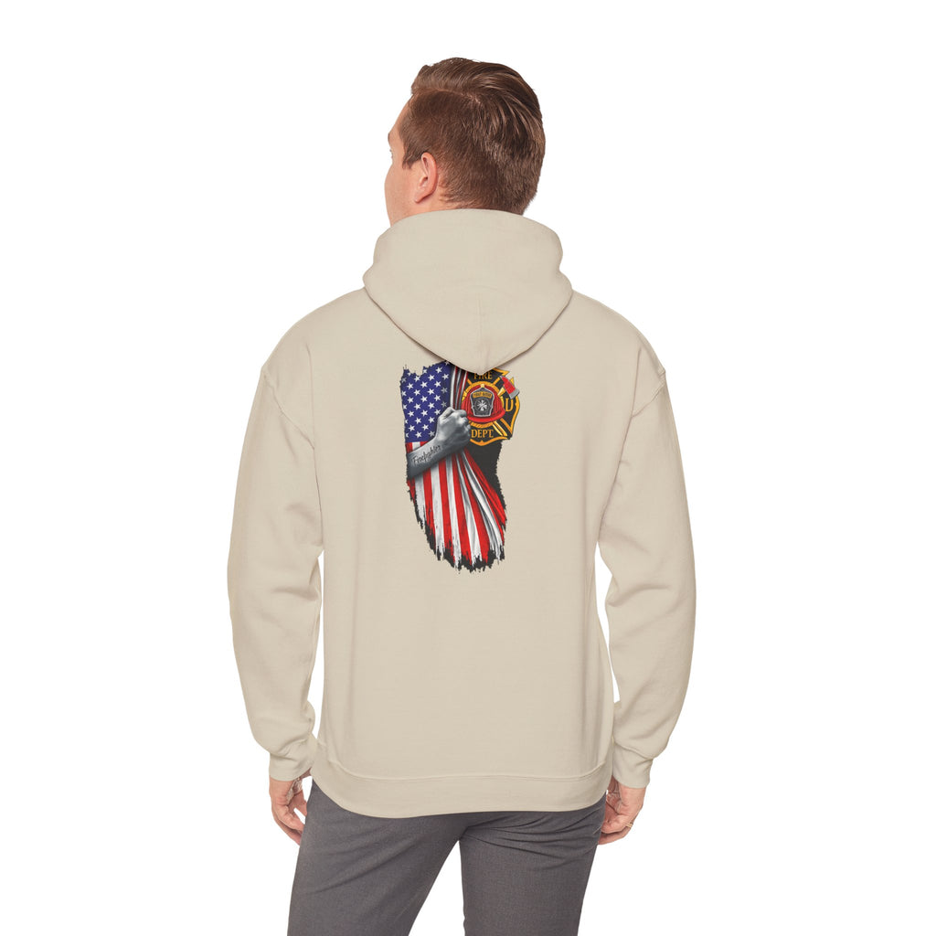 Patriotic Eagle Hoodie with American Flag and Firefighter Badge - 4th of July Memorial Pullover