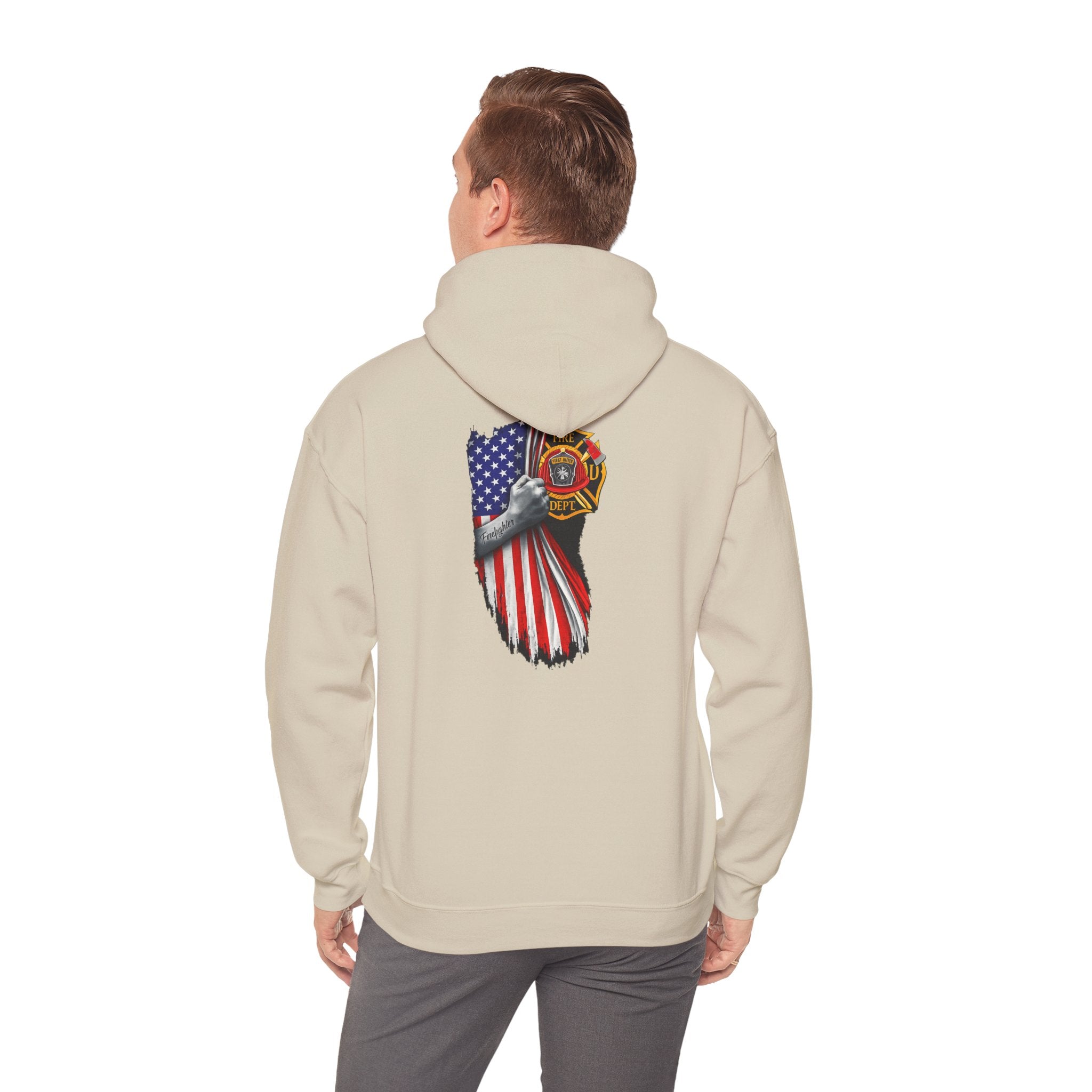 Patriotic Eagle Hoodie with American Flag and Firefighter Badge - 4th of July Memorial Pullover