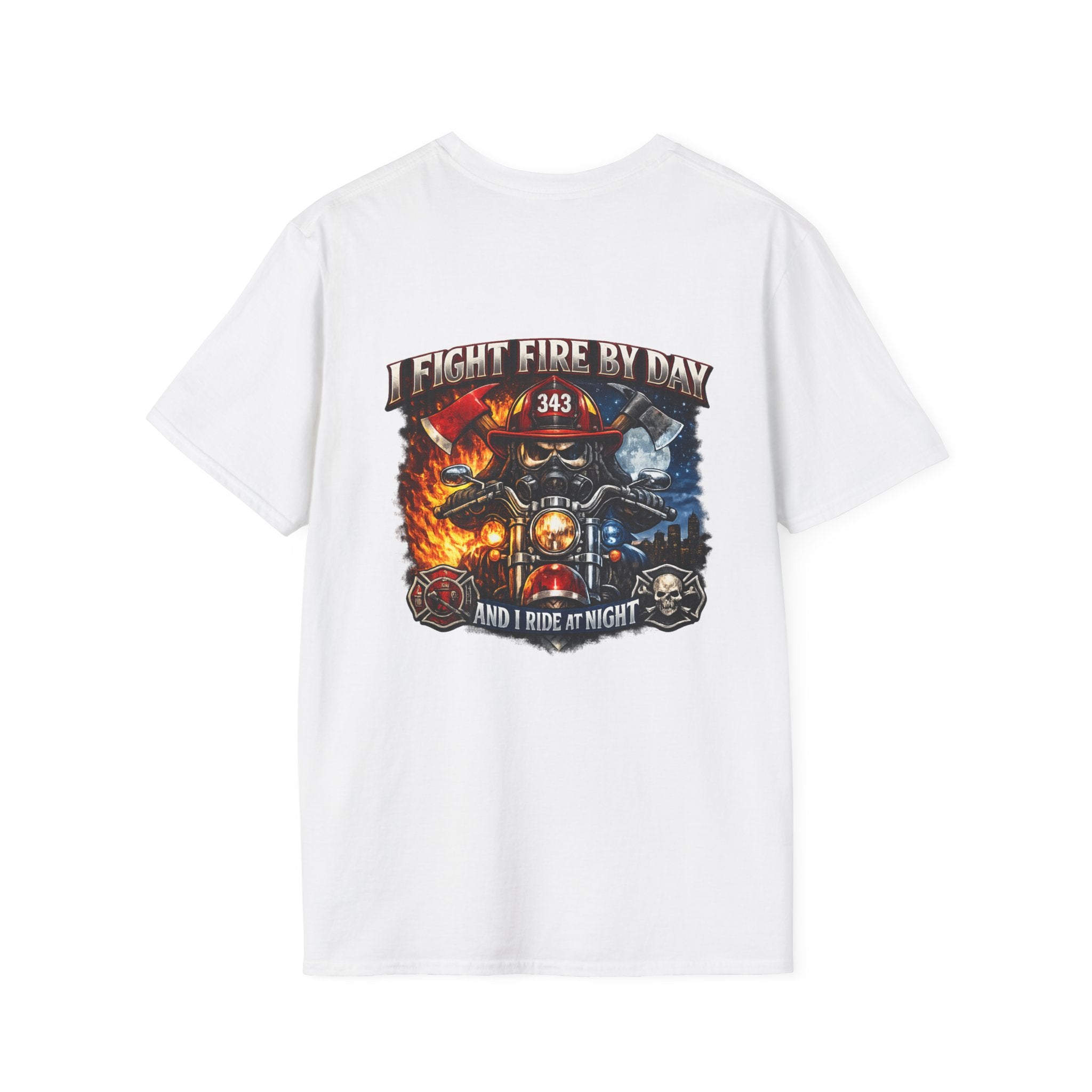 Firefighter T-Shirt — "I Fight Fire By Day and I Ride At Night" Graphic Tee