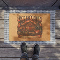 Doormat — 'Come On In, We're Off Duty... Probably' Rustic Firehouse Welcome Mat