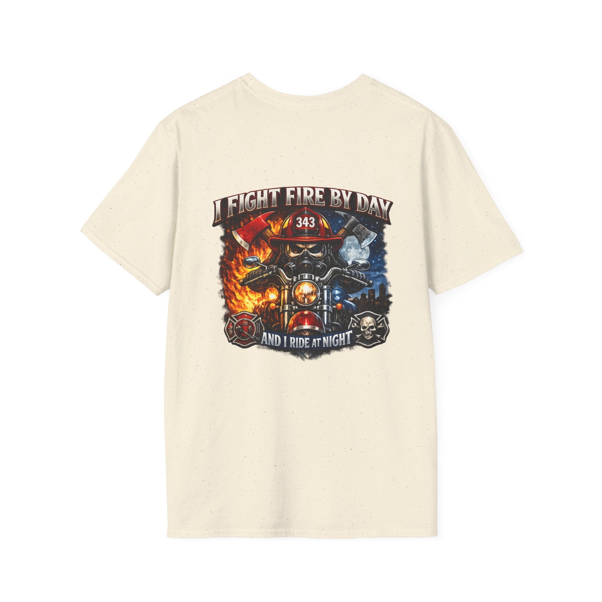 Firefighter T-Shirt — "I Fight Fire By Day and I Ride At Night" Graphic Tee