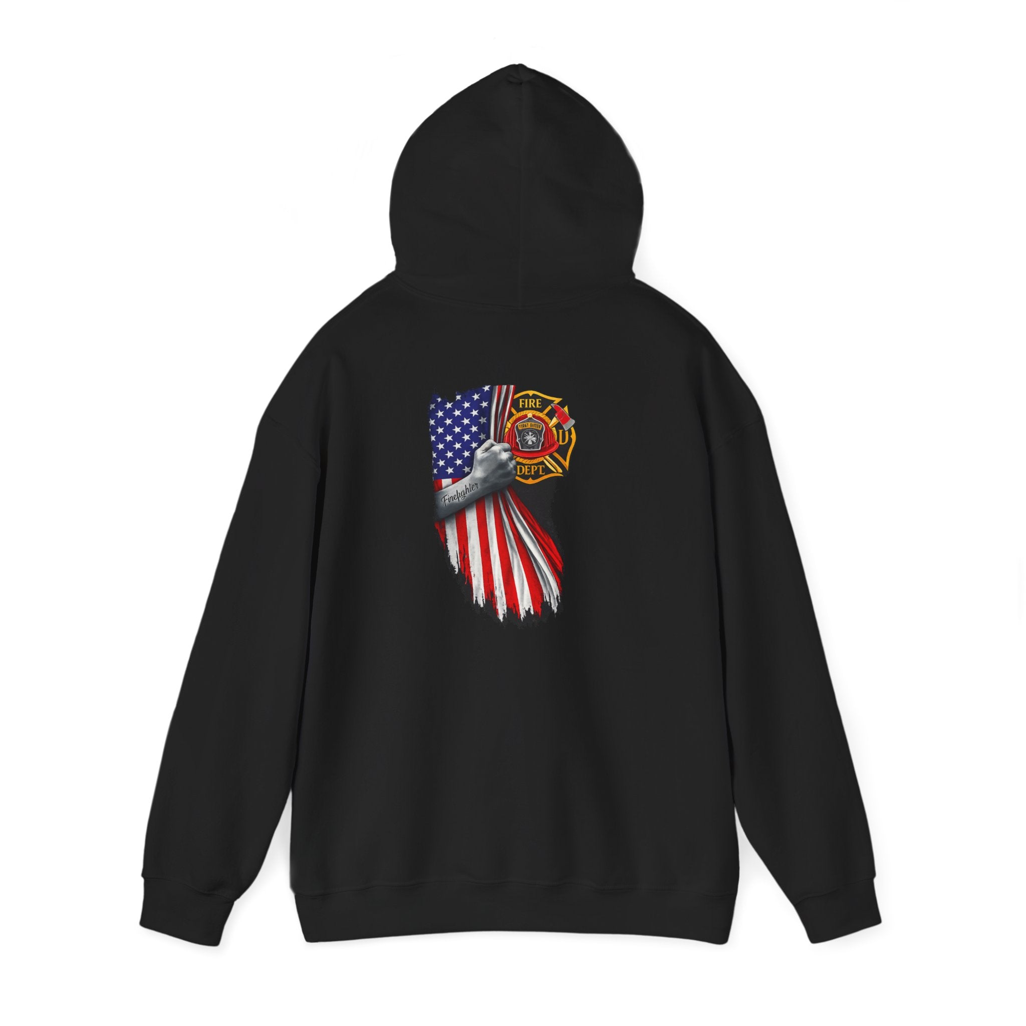Patriotic Eagle Hoodie with American Flag and Firefighter Badge - 4th of July Memorial Pullover