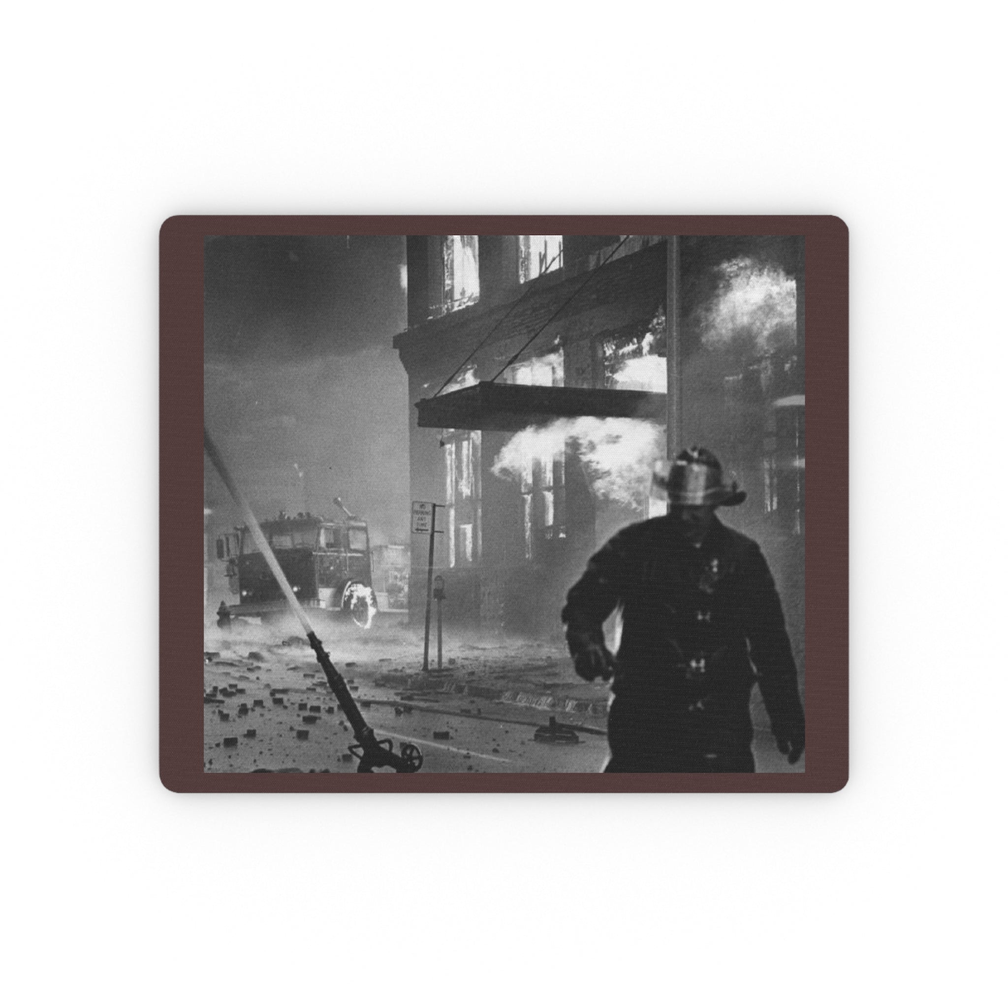 Firefighter Vintage Photo Mouse Pad — Retro Firefighter Scene