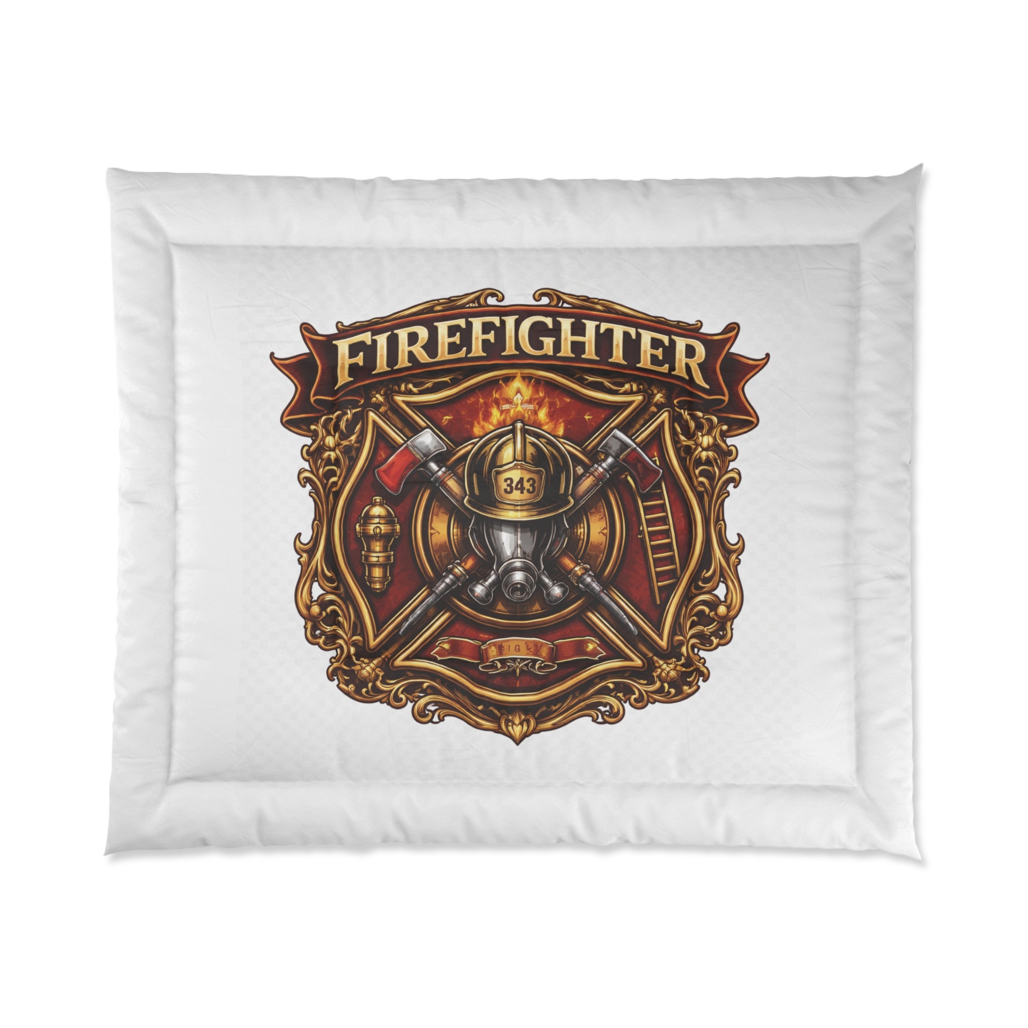 Firefighter Emblem Comforter – Vintage Maltese Cross Rescue Bedding
