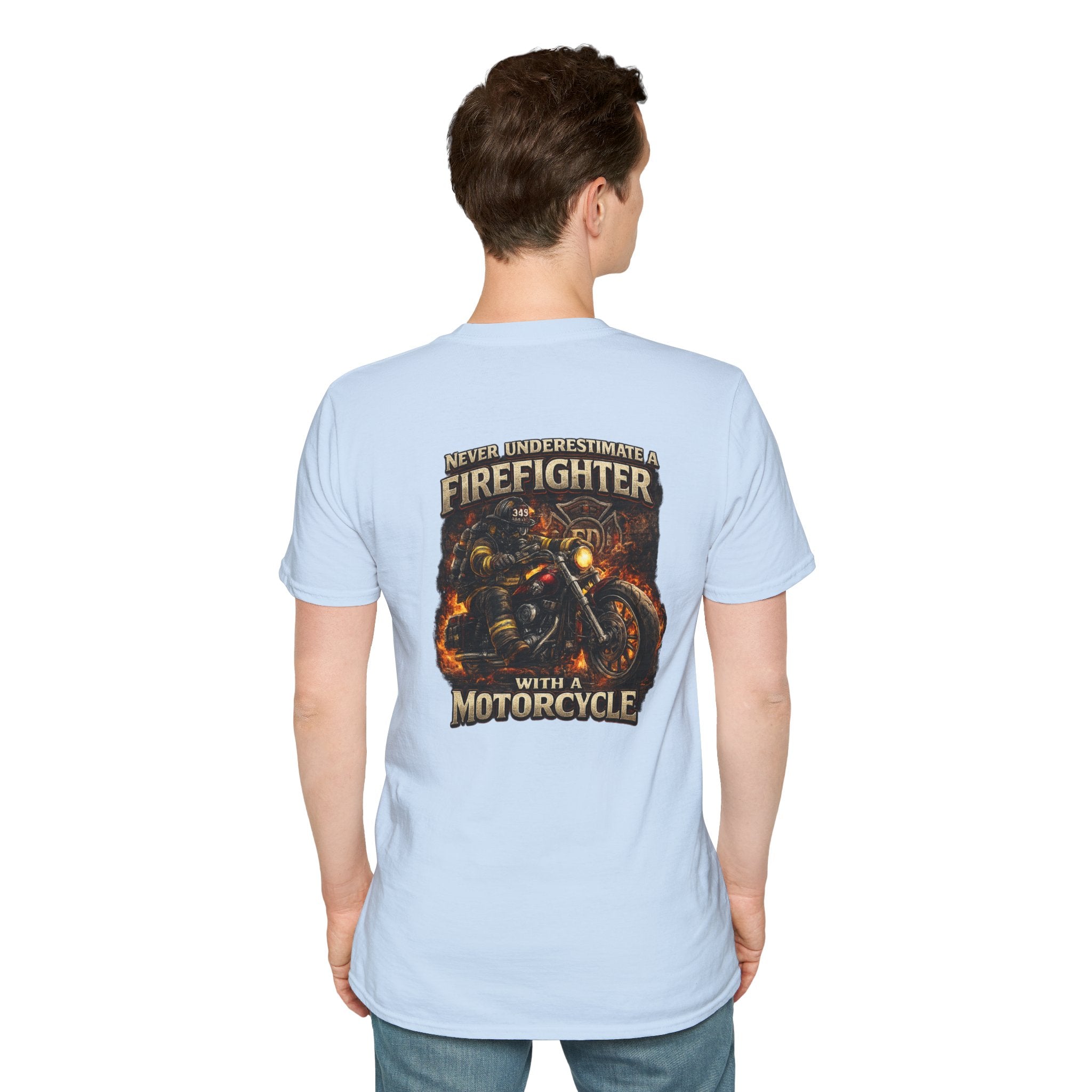 Firefighter Motorcycle T-Shirt — Never Underestimate a Firefighter with a Motorcycle