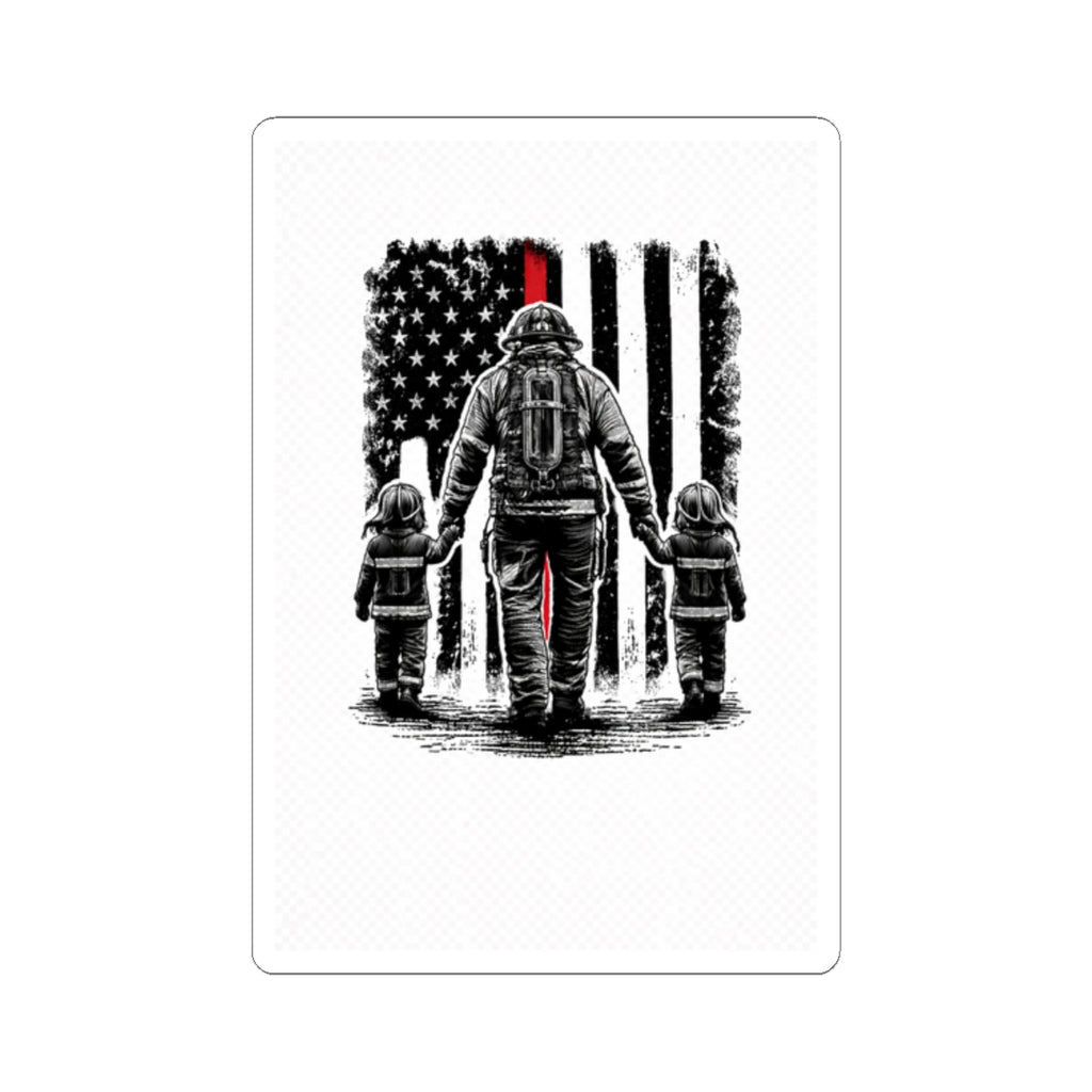 First Responder Father & Kids Sticker — Thin Red Line Flag Kiss-Cut Sticker