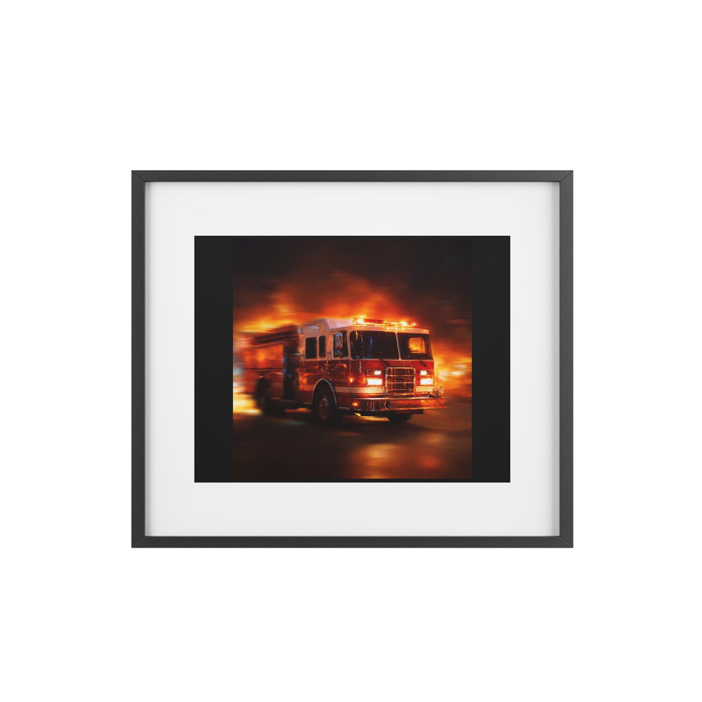 Firefighter Fire Truck Framed Poster — Matte Wall Art for Firehouse & Home