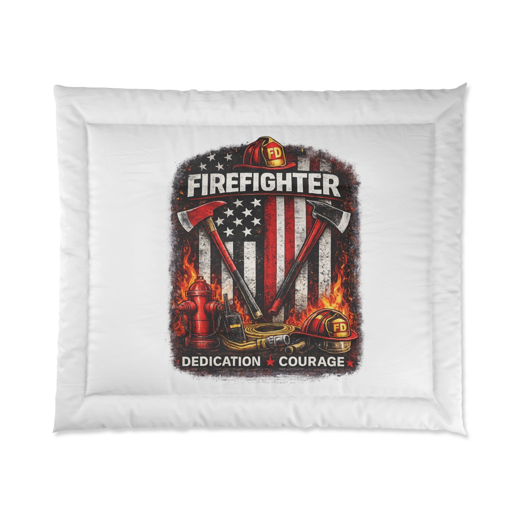 Firefighter Comforter – Dedication & Courage Patriotic Fire Rescue Bedding