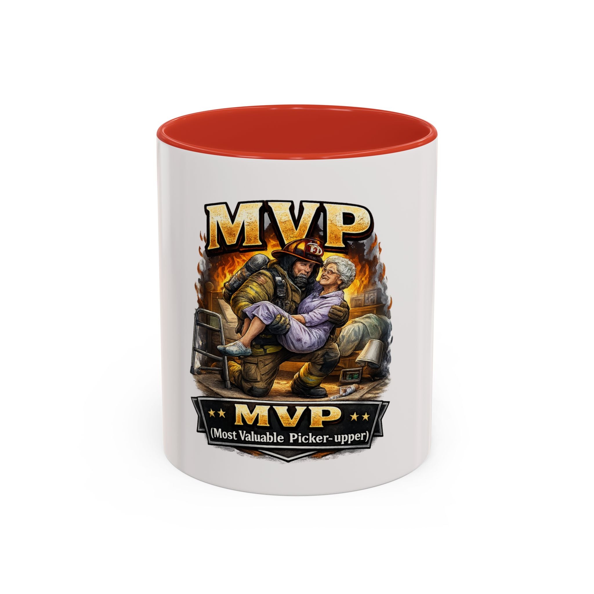 Firefighter Coffee Cup "MVP Most Valuable Picker-upper" Accent Coffee Mug (11, 15oz)