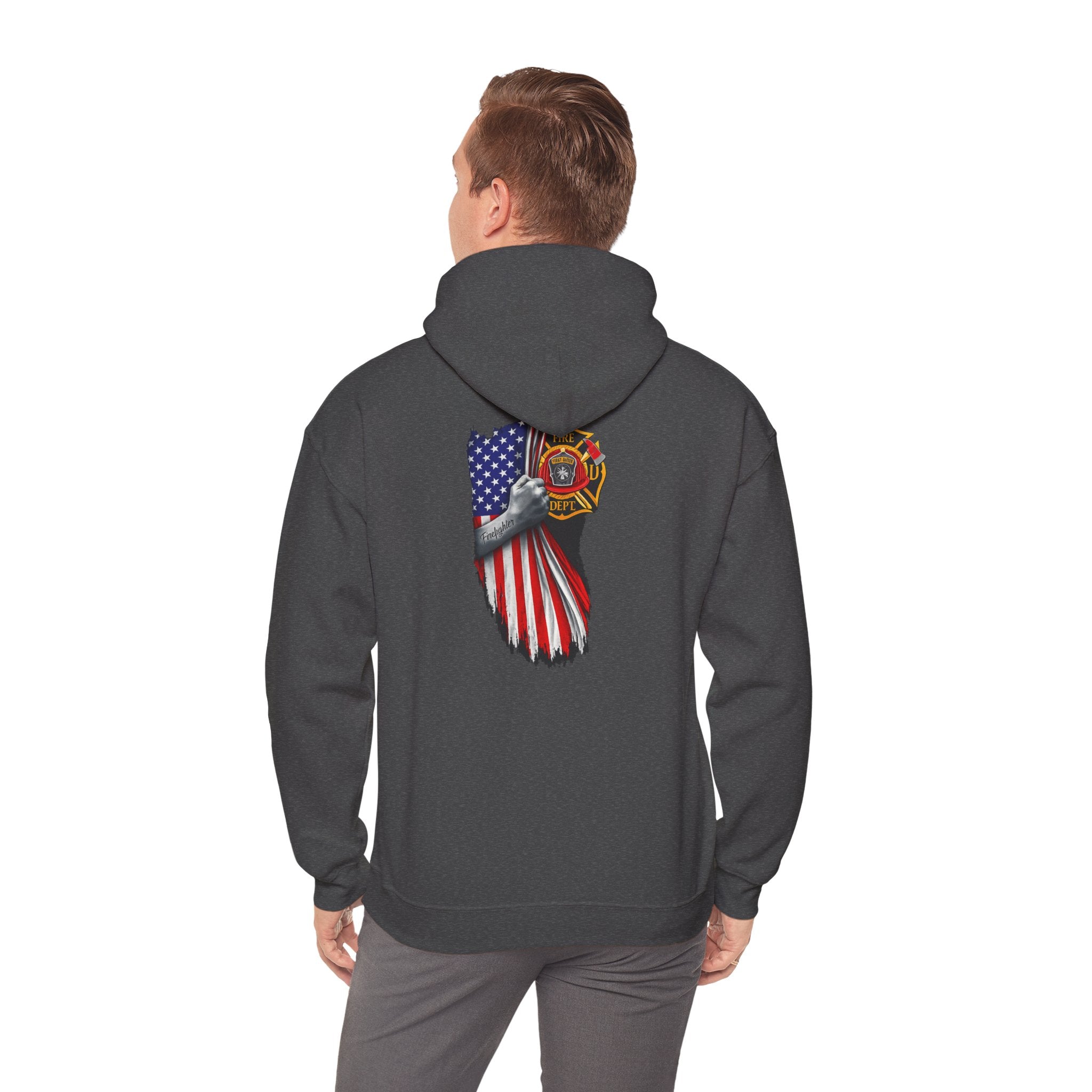 Patriotic Eagle Hoodie with American Flag and Firefighter Badge - 4th of July Memorial Pullover