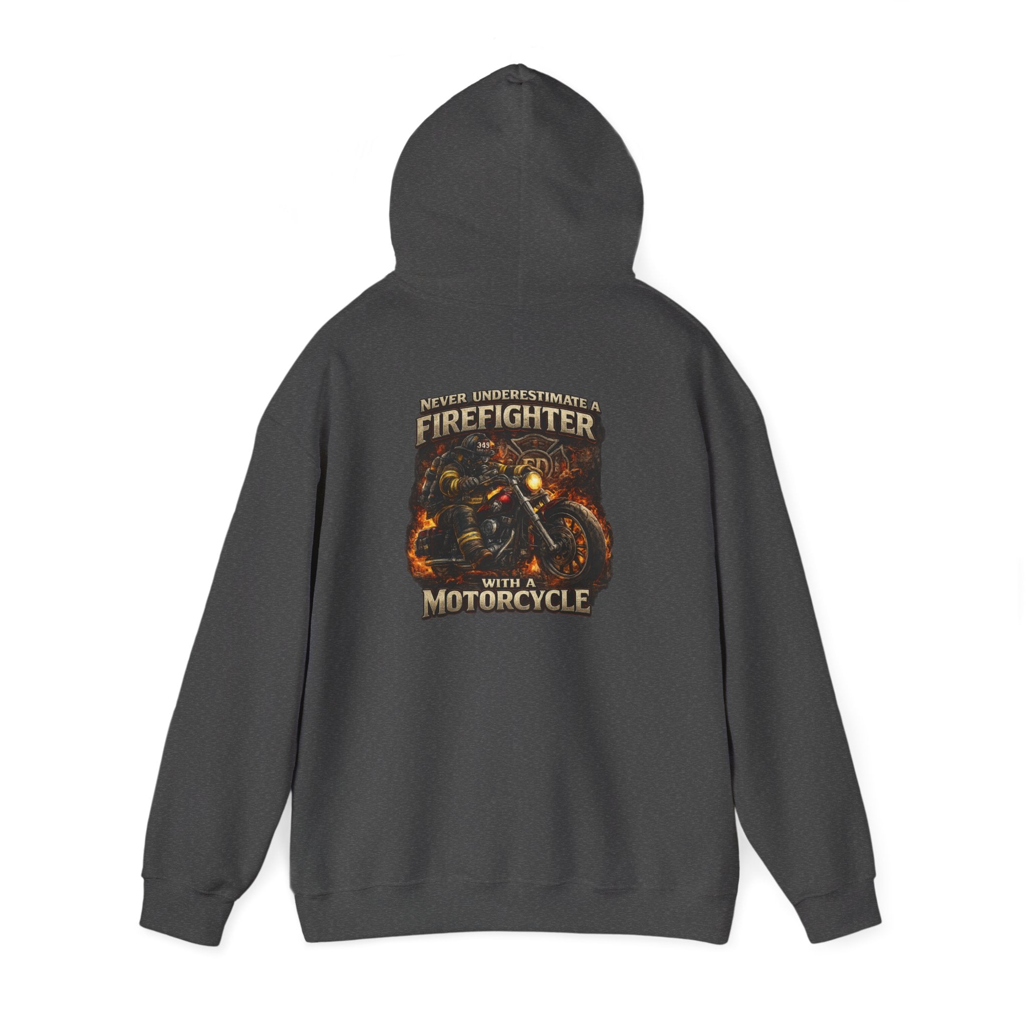 Firefighter Motorcycle Hoodie - "Never Underestimate a Firefighter with a Motorcycle" Graphic Pullover