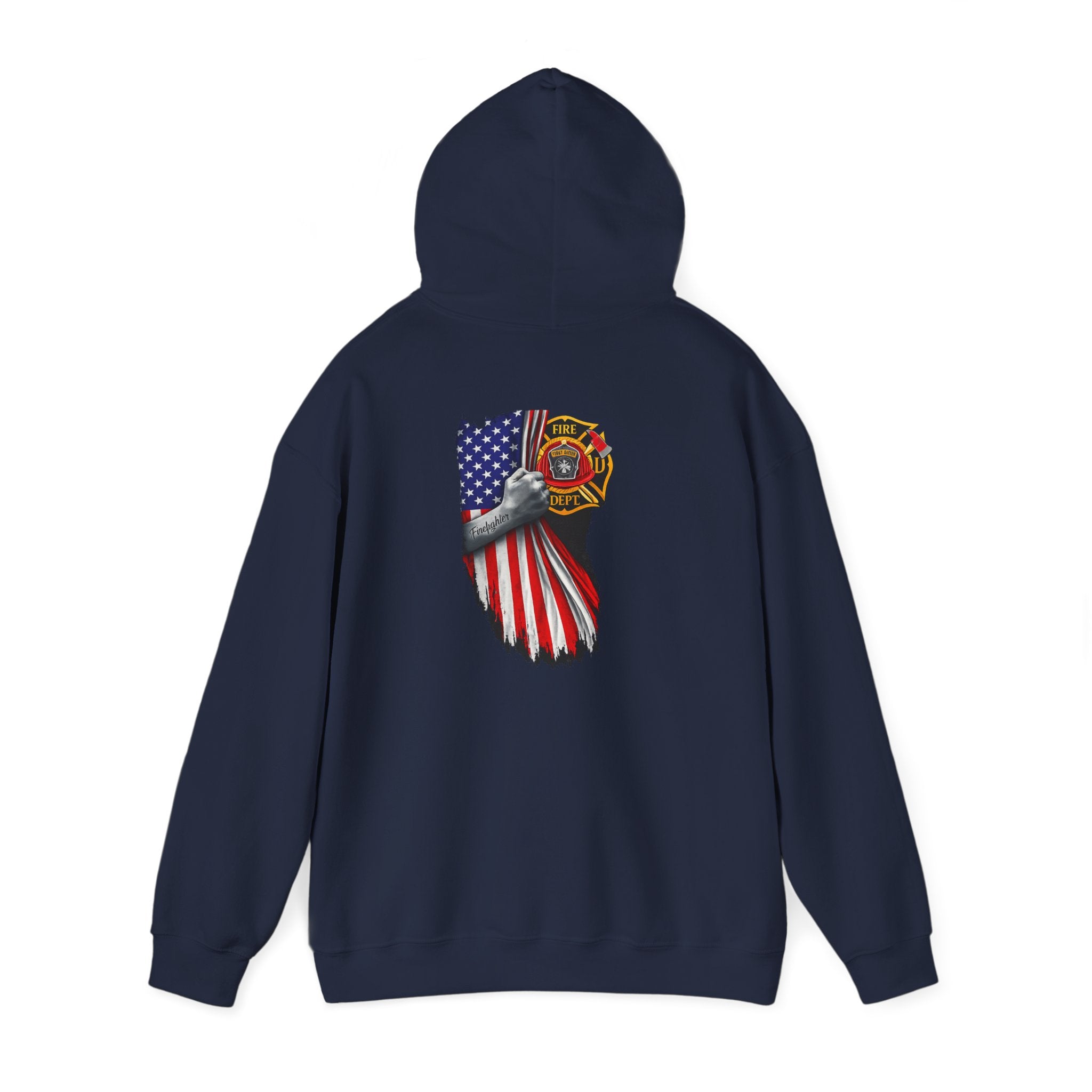 Patriotic Eagle Hoodie with American Flag and Firefighter Badge - 4th of July Memorial Pullover