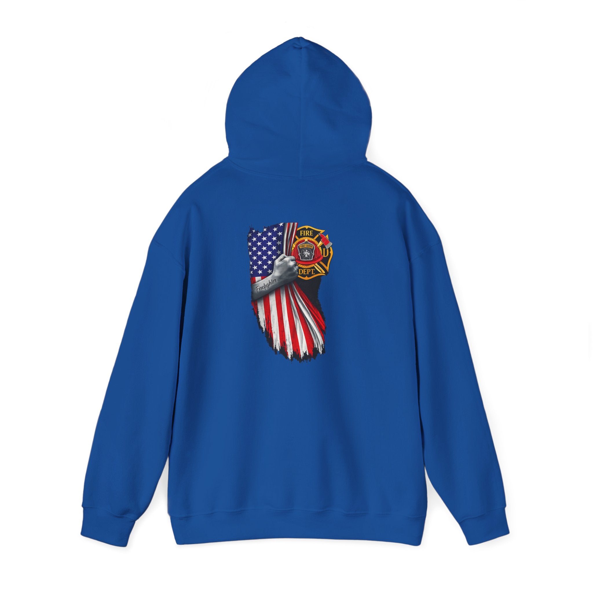 Patriotic Eagle Hoodie with American Flag and Firefighter Badge - 4th of July Memorial Pullover
