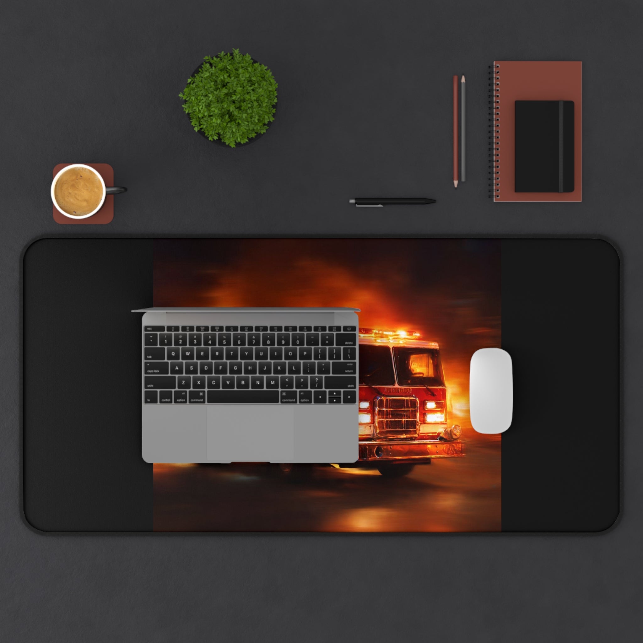 Firefighter Fire Engine Desk Mat — Emergency Truck Gaming Mouse Pad