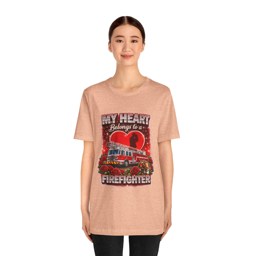 "My Heart Belongs to a Firefighter"  Firefighter Wife T-Shirt