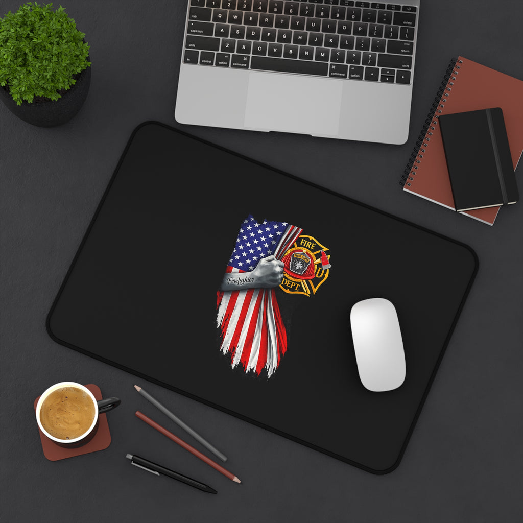 Firefighter American Flag Desk Mat — Thin Blue Line Tribute Mouse Pad