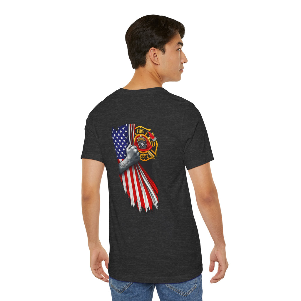 Firefighter Flag T-Shirt — American Flag & Maltese Cross Back Tee