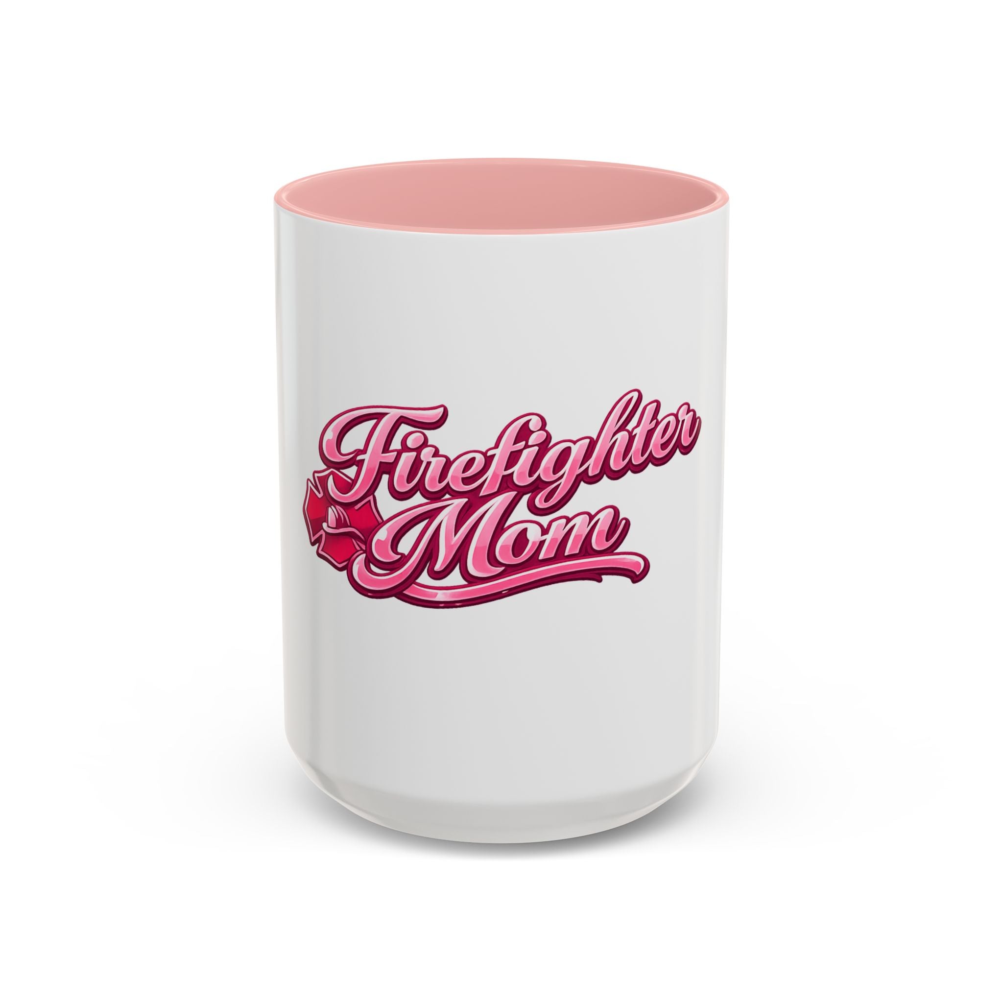 Firefighter Mom Accent Coffee Mug — Pink Script Tribute (11/15 oz)
